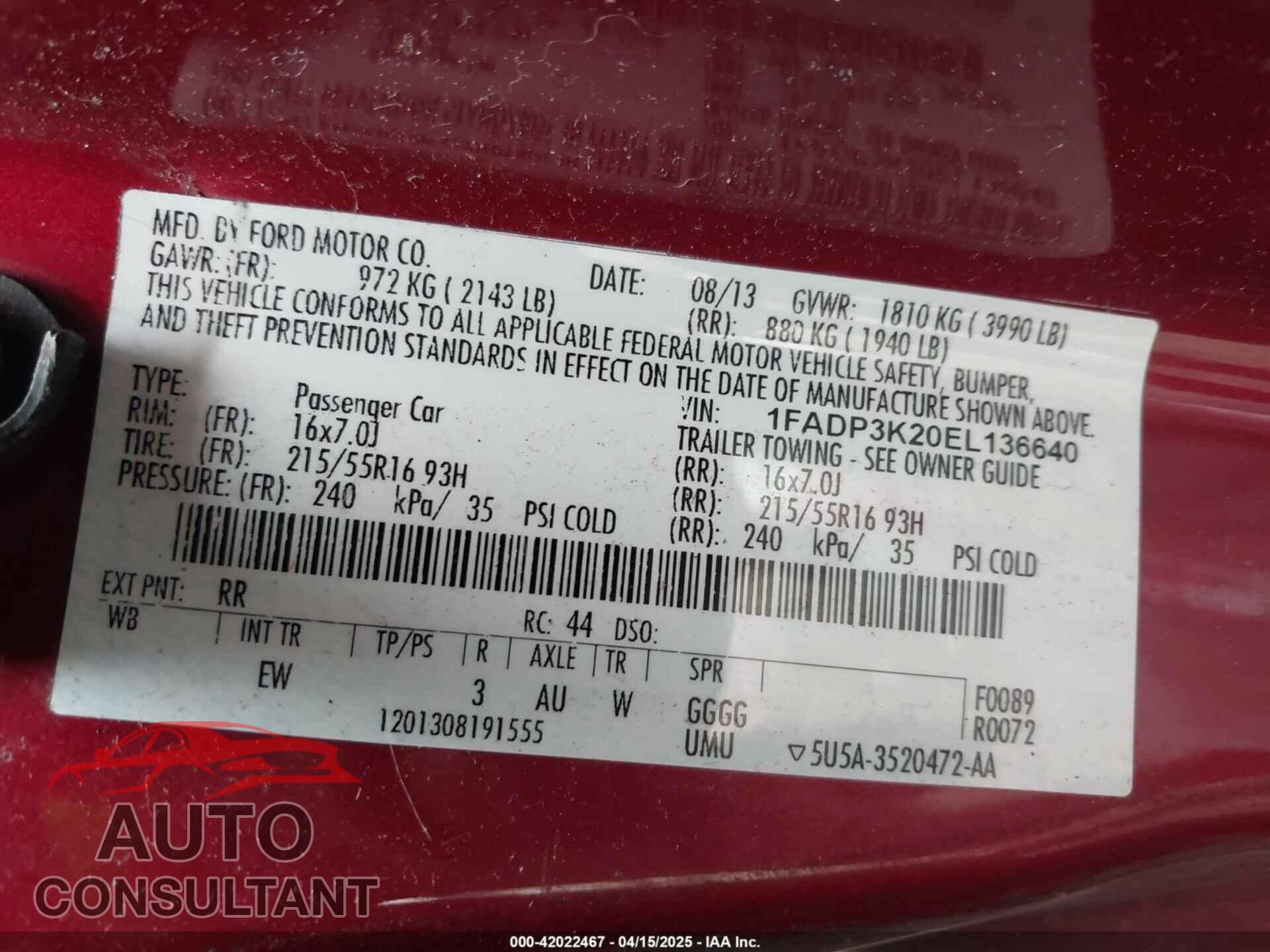 FORD FOCUS 2014 - 1FADP3K20EL136640