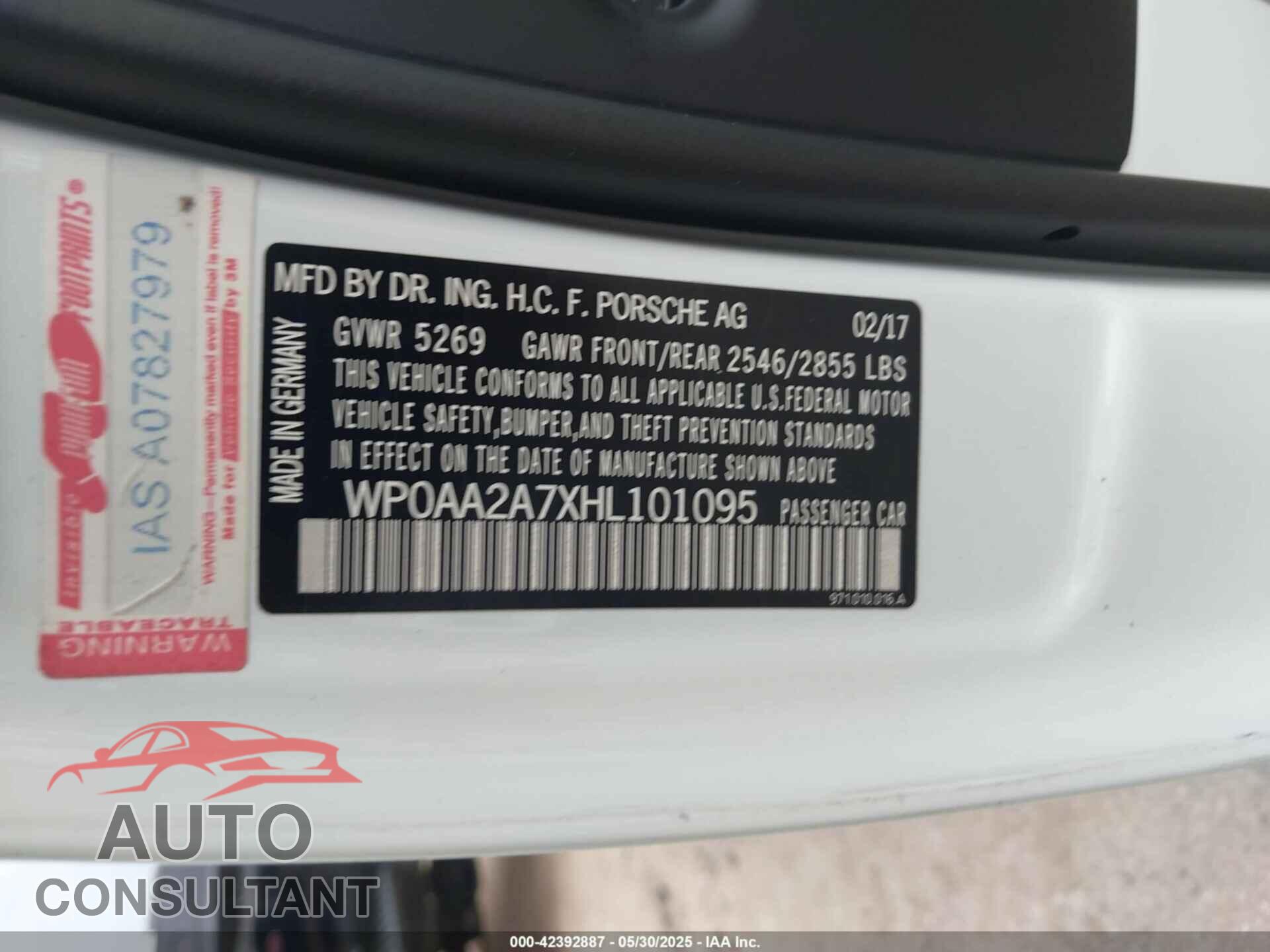 PORSCHE PANAMERA 2017 - WP0AA2A7XHL101095