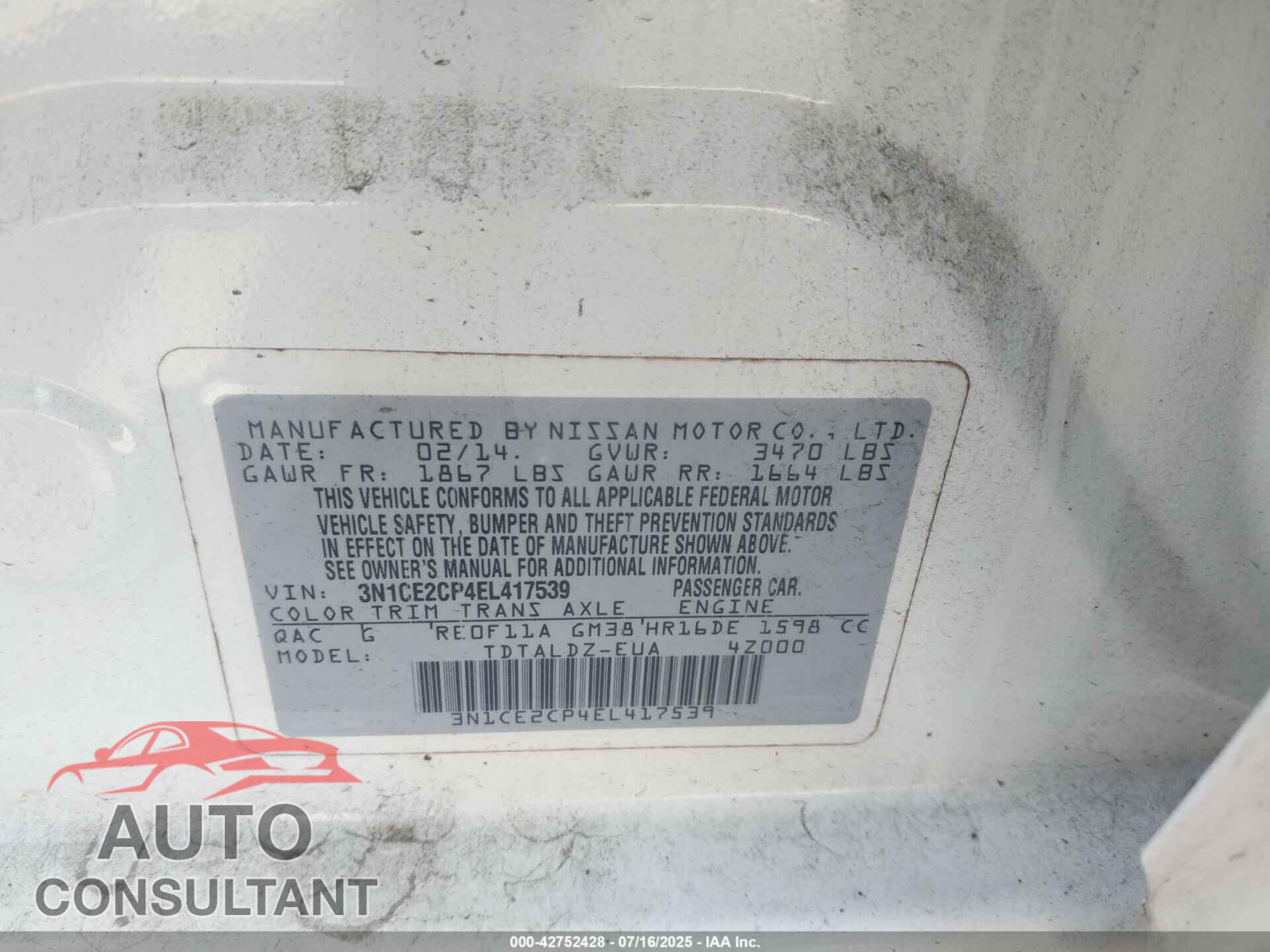 NISSAN VERSA NOTE 2014 - 3N1CE2CP4EL417539