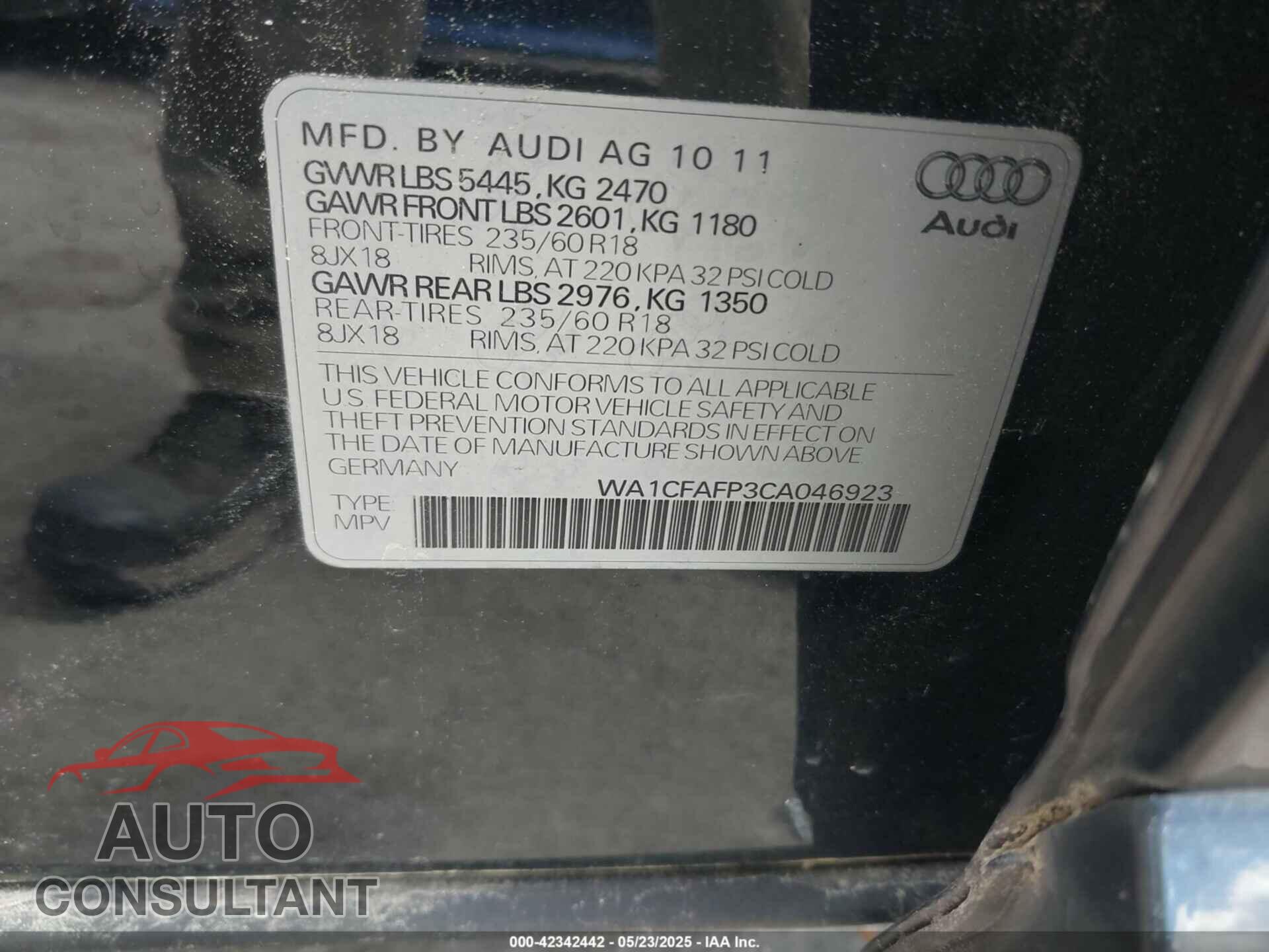 AUDI Q5 2012 - WA1CFAFP3CA046923