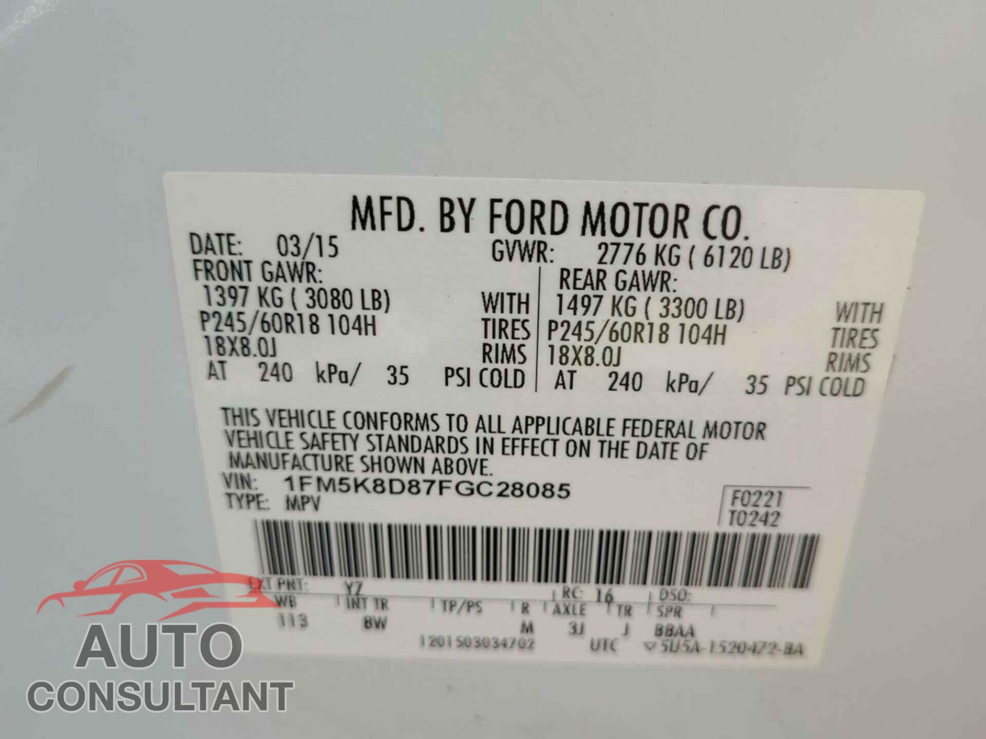 FORD EXPLORER 2015 - 1FM5K8D87FGC28085