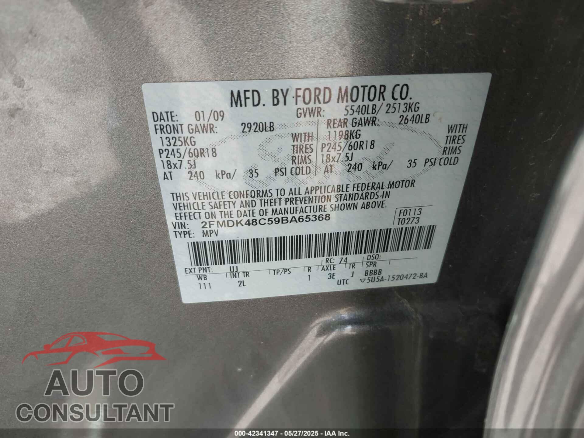 FORD EDGE 2009 - 2FMDK48C59BA65368