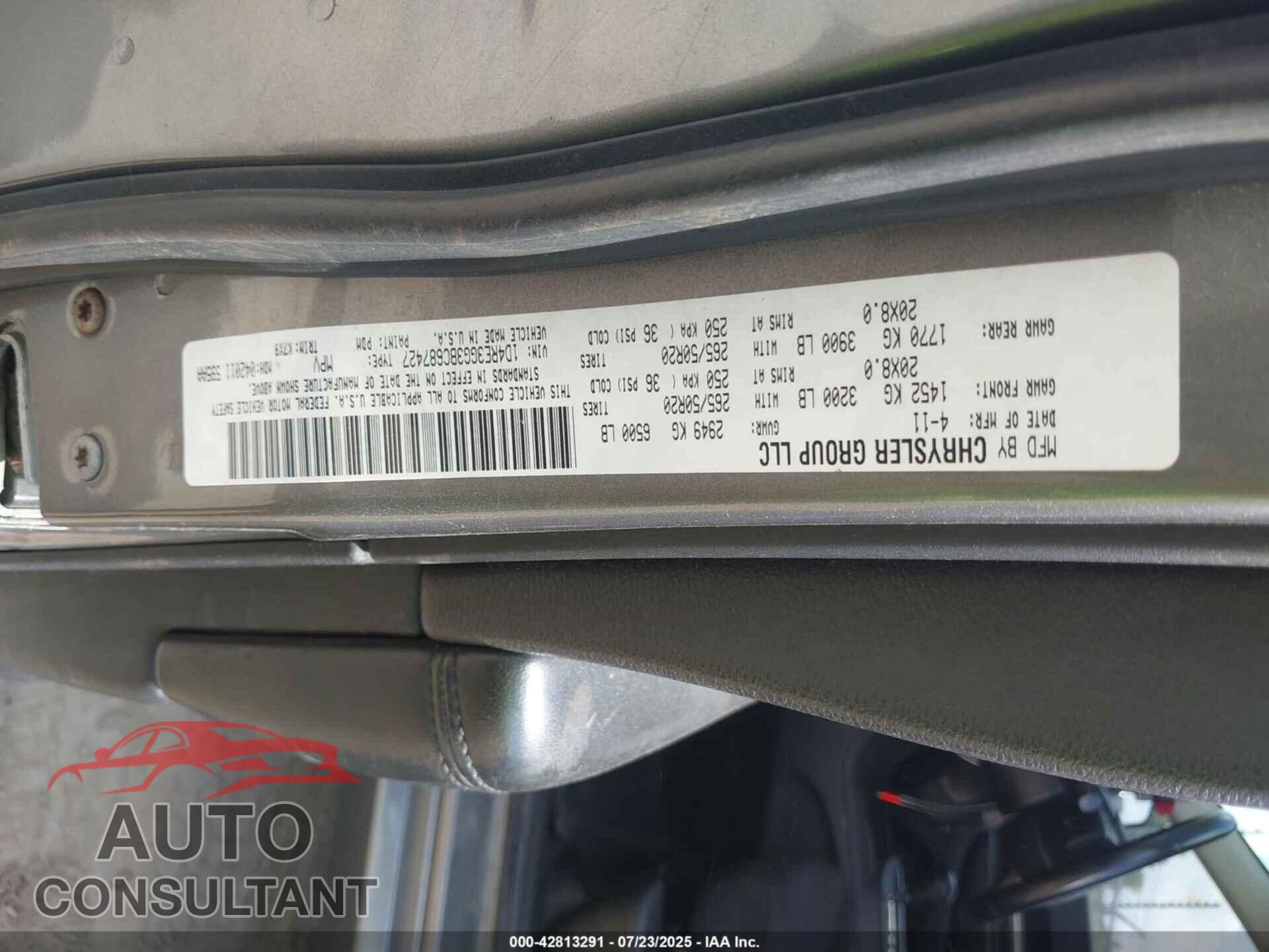 DODGE DURANGO 2011 - 1D4RE3GG3BC687427
