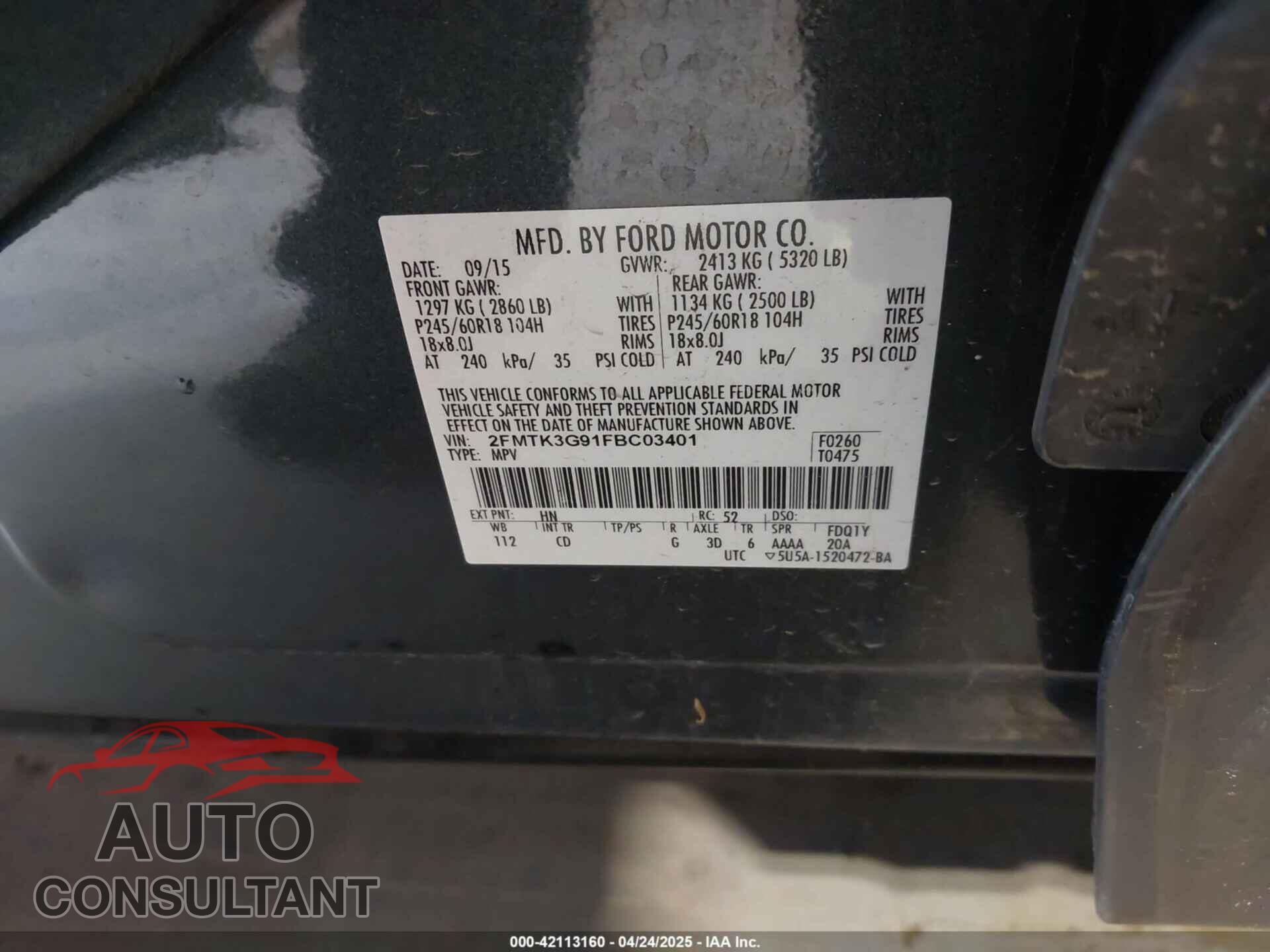 FORD EDGE 2015 - 2FMTK3G91FBC03401