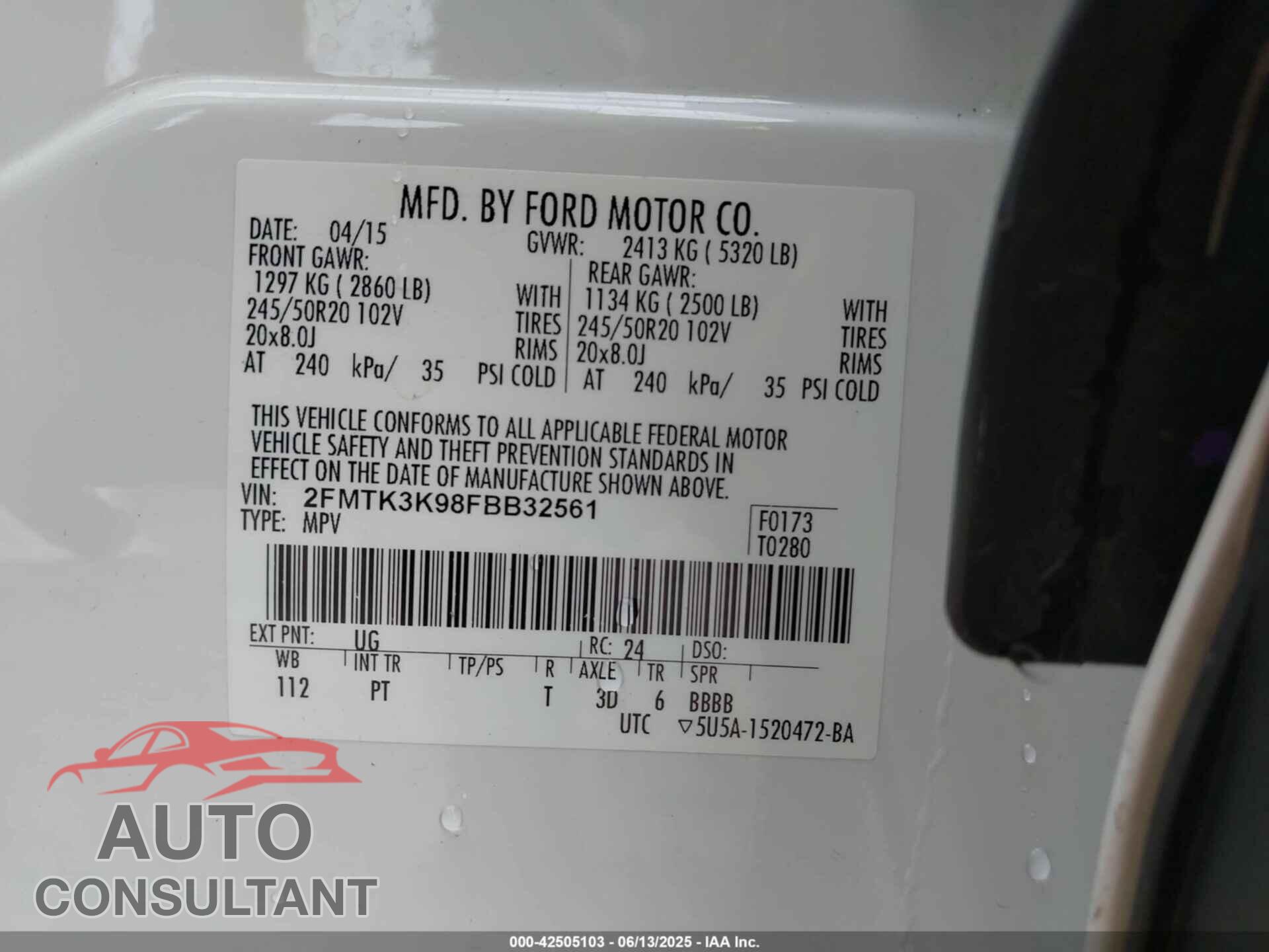 FORD EDGE 2015 - 2FMTK3K98FBB32561