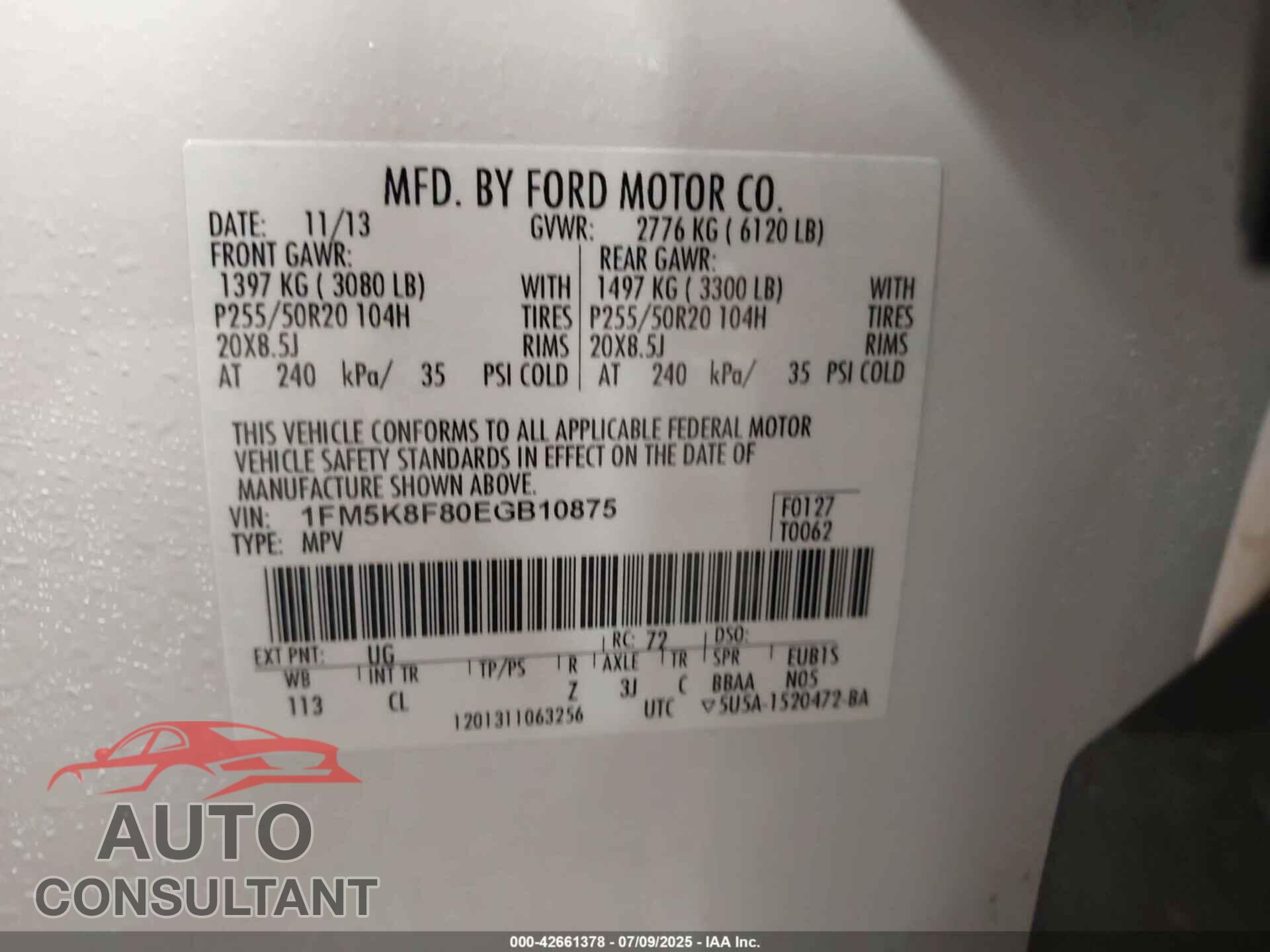 FORD EXPLORER 2014 - 1FM5K8F80EGB10875