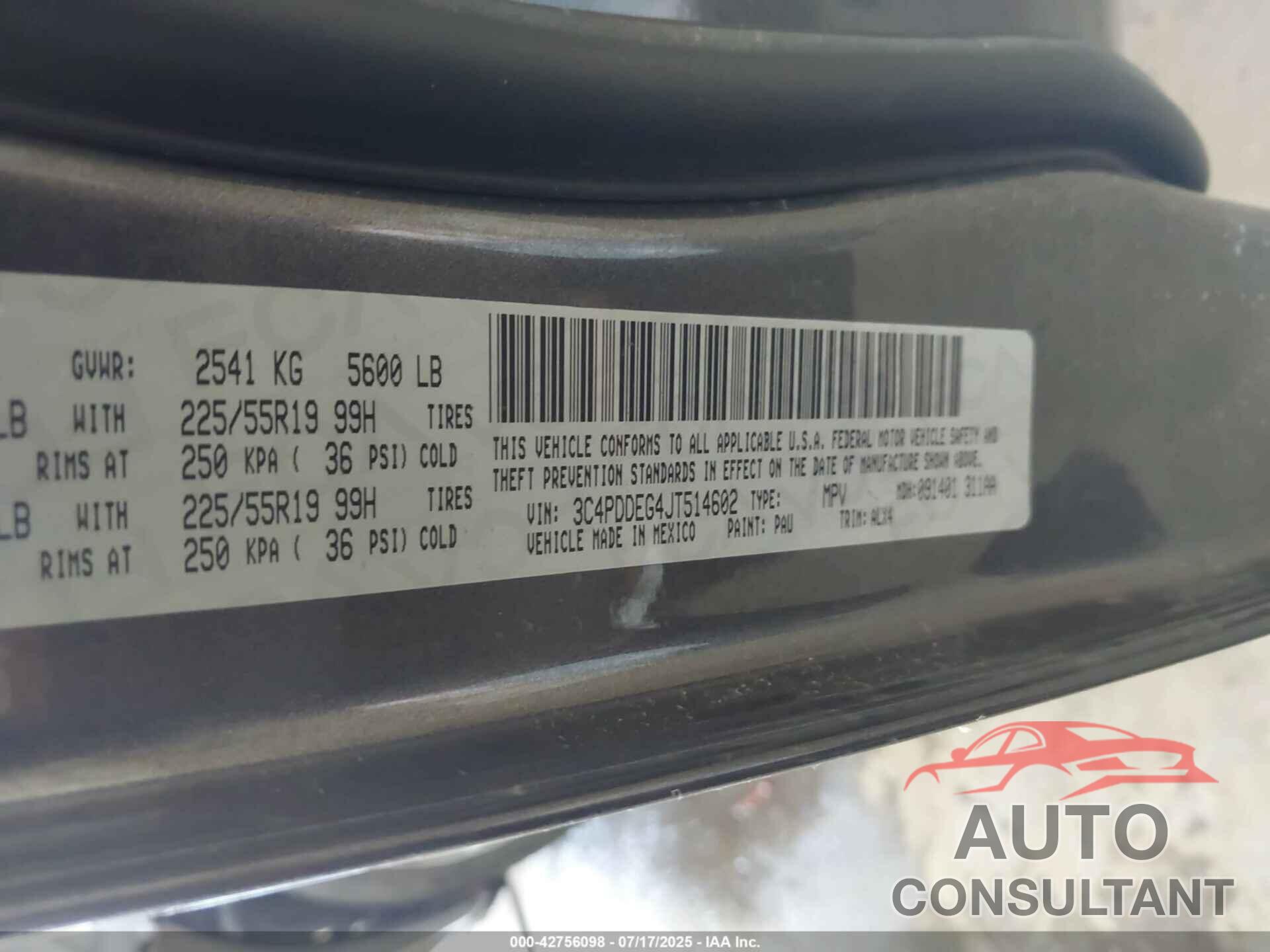 DODGE JOURNEY 2018 - 3C4PDDEG4JT514602