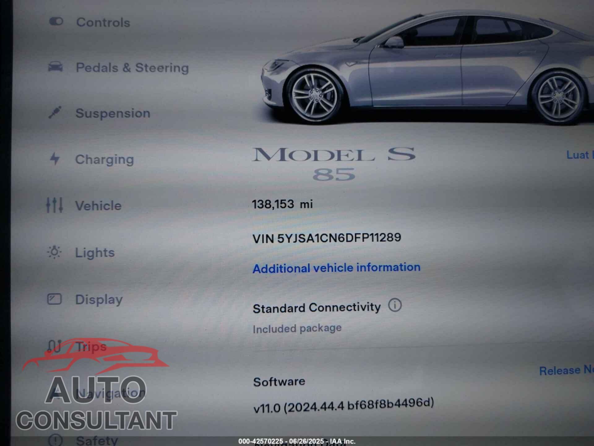 TESLA MODEL S 2013 - 5YJSA1CN6DFP11289