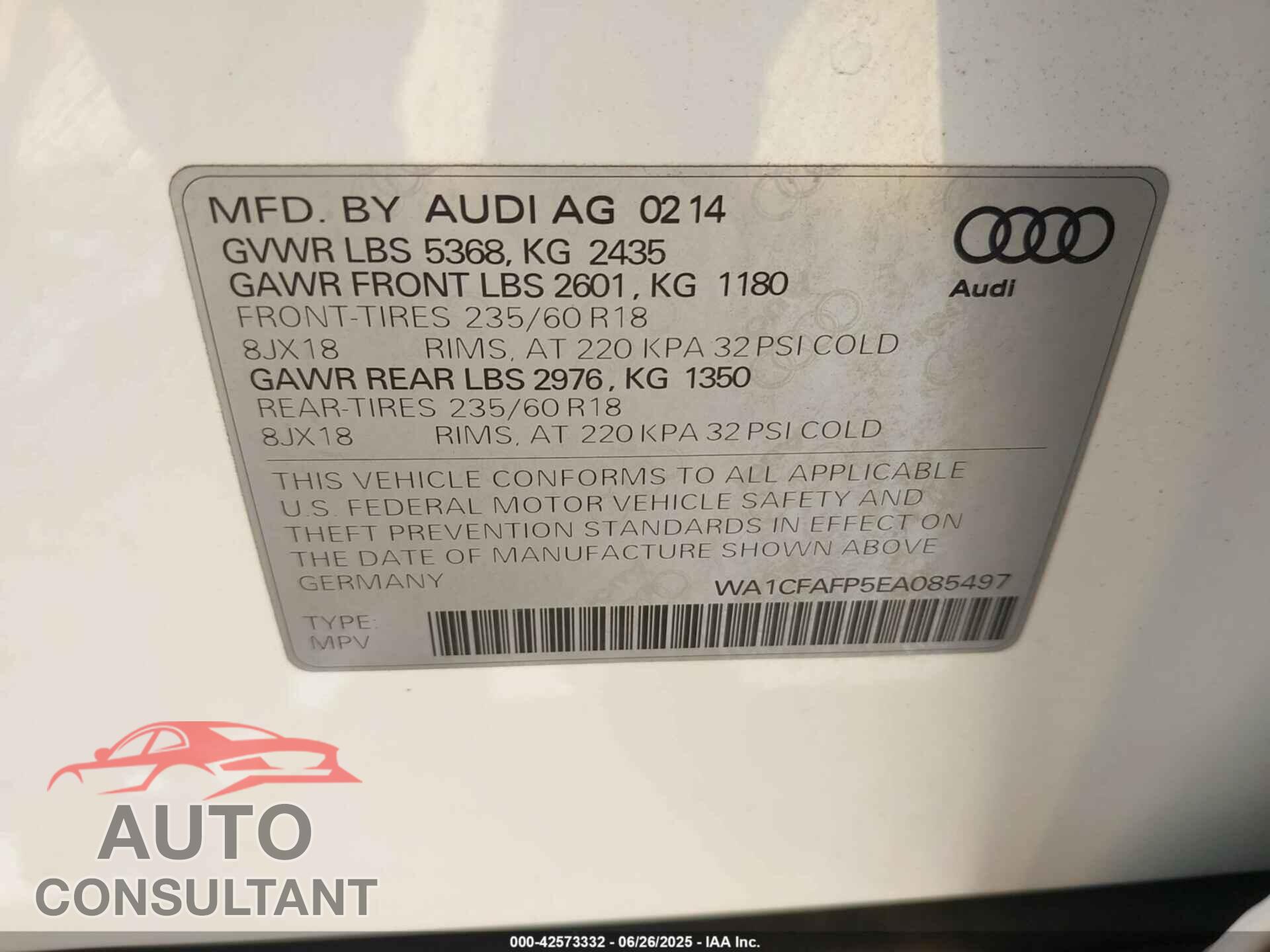 AUDI Q5 2014 - WA1CFAFP5EA085497