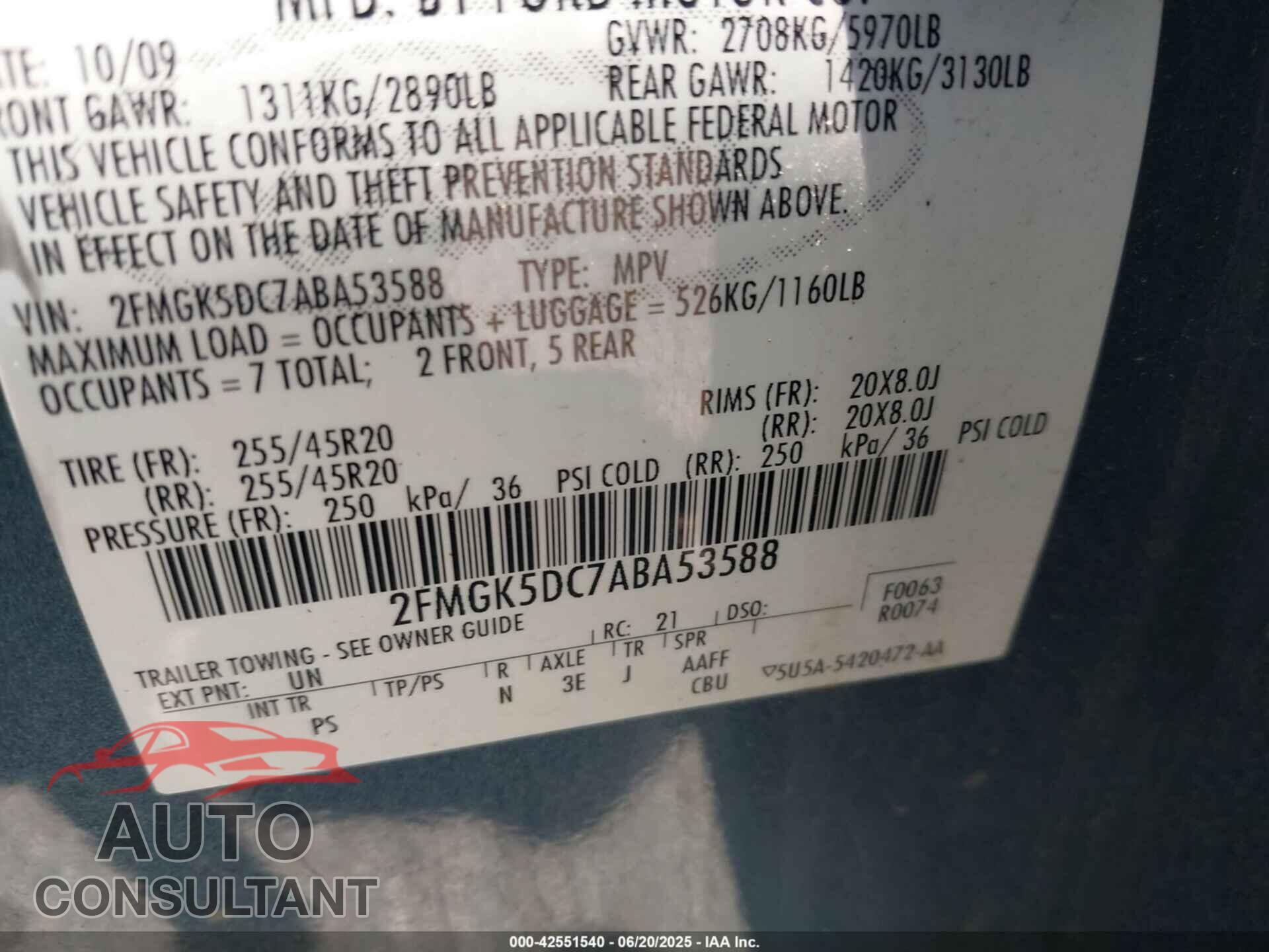 FORD FLEX 2010 - 2FMGK5DC7ABA53588