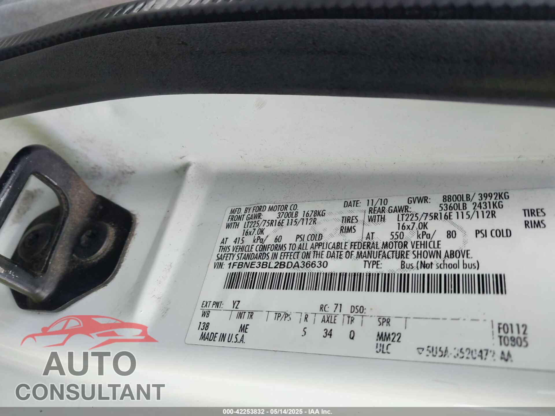 FORD ECONOLINE 2011 - 1FBNE3BL2BDA36630