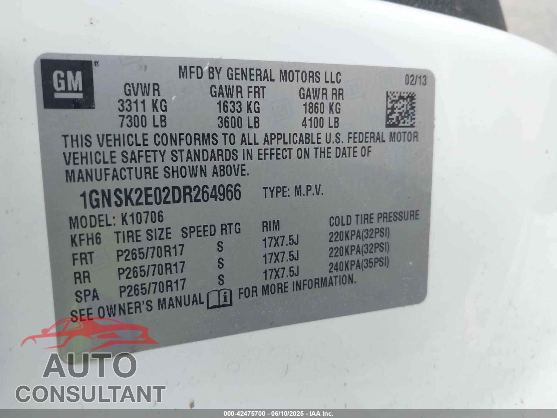 CHEVROLET TAHOE 2013 - 1GNSK2E02DR264966