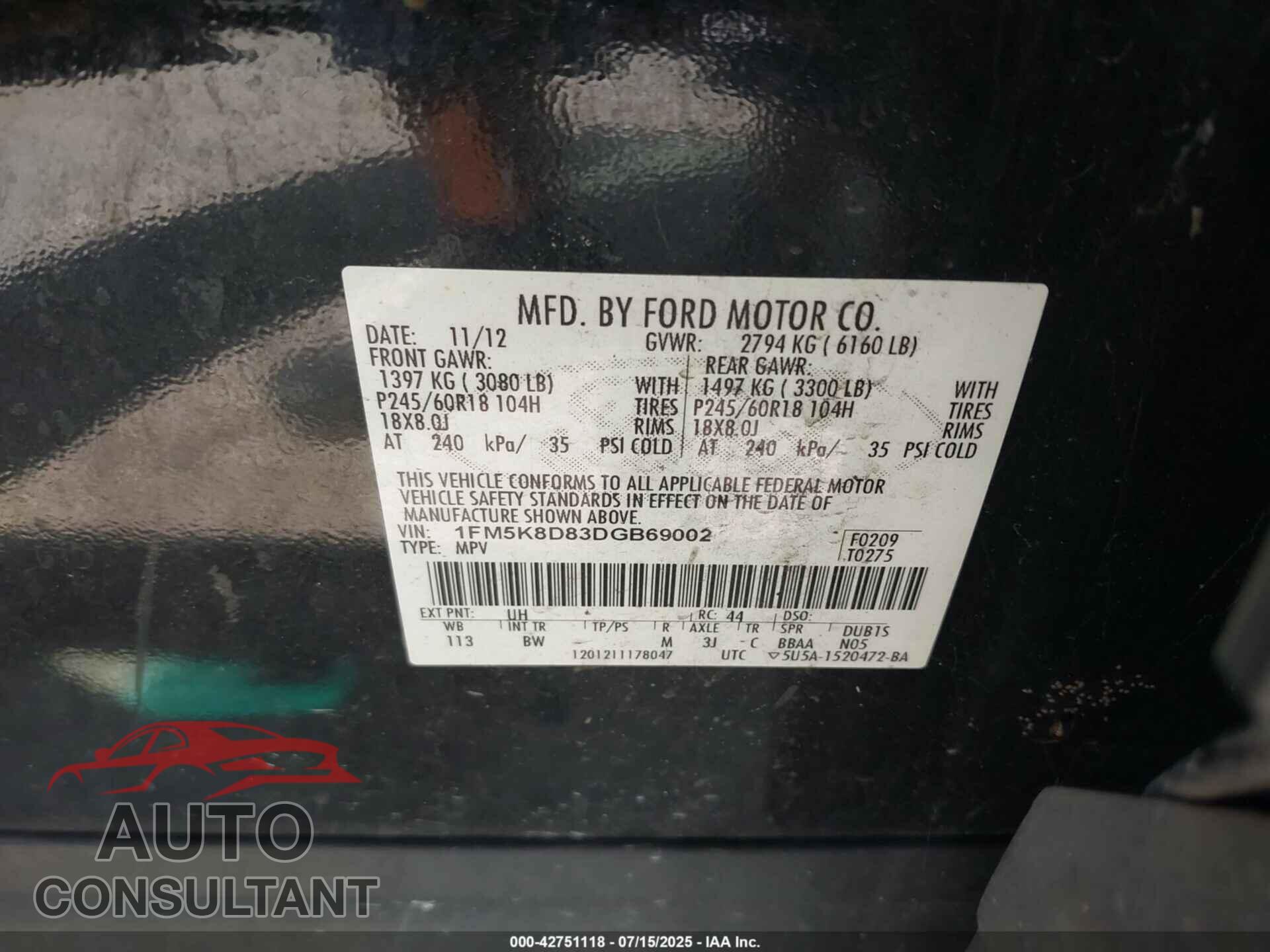 FORD EXPLORER 2013 - 1FM5K8D83DGB69002
