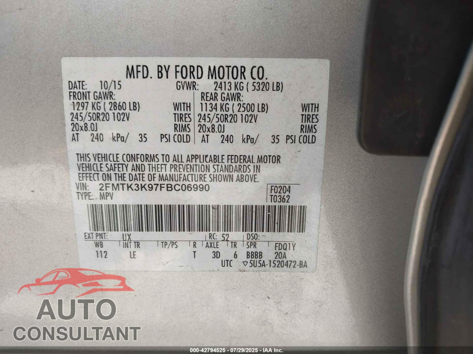 FORD EDGE 2015 - 2FMTK3K97FBC06990