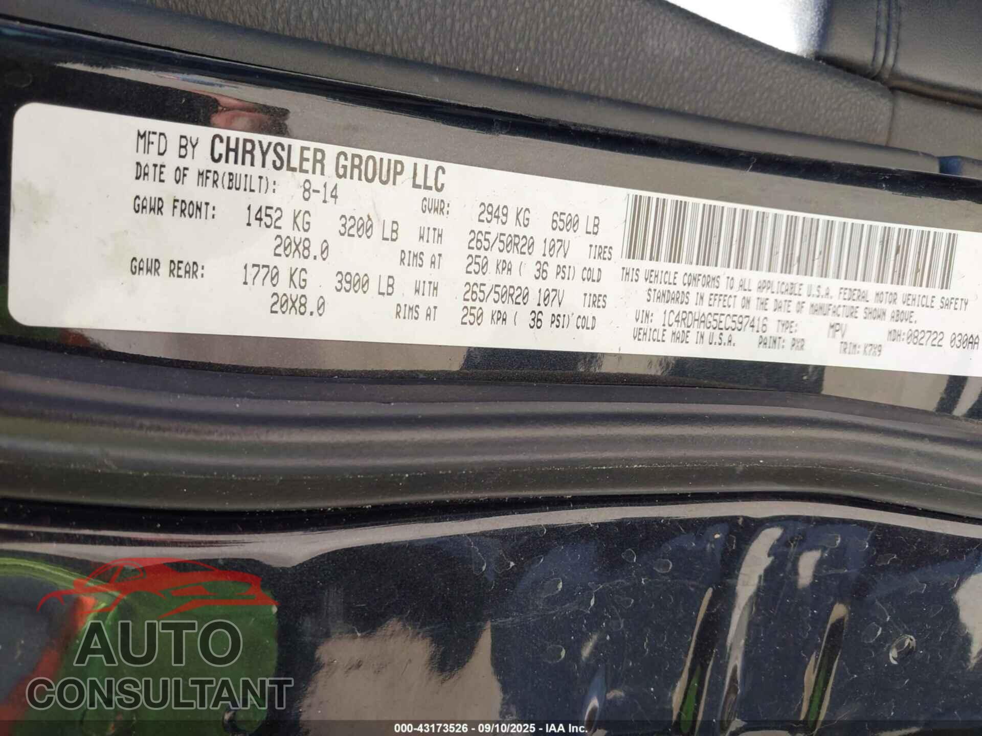 DODGE DURANGO 2014 - 1C4RDHAG5EC597416