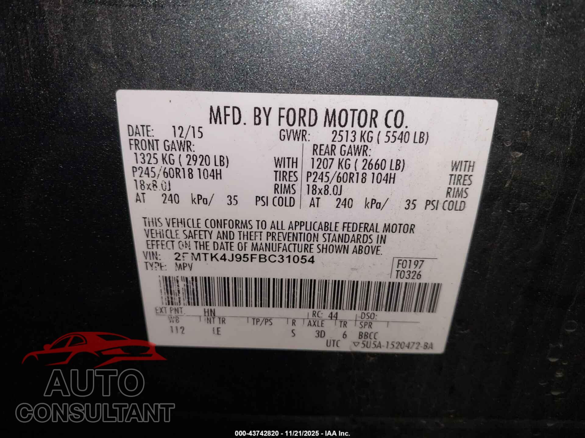 FORD EDGE 2015 - 2FMTK4J95FBC31054