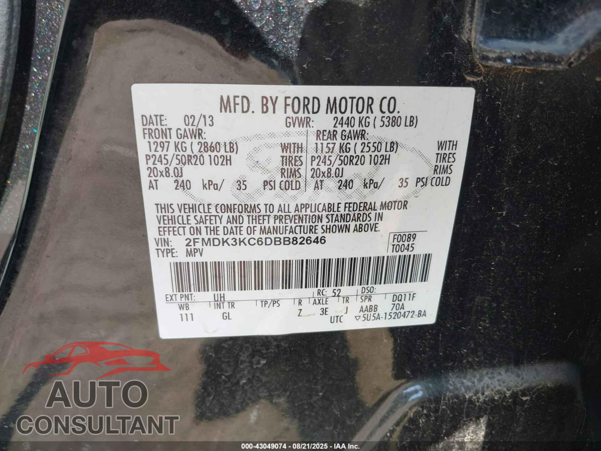 FORD EDGE 2013 - 2FMDK3KC6DBB82646