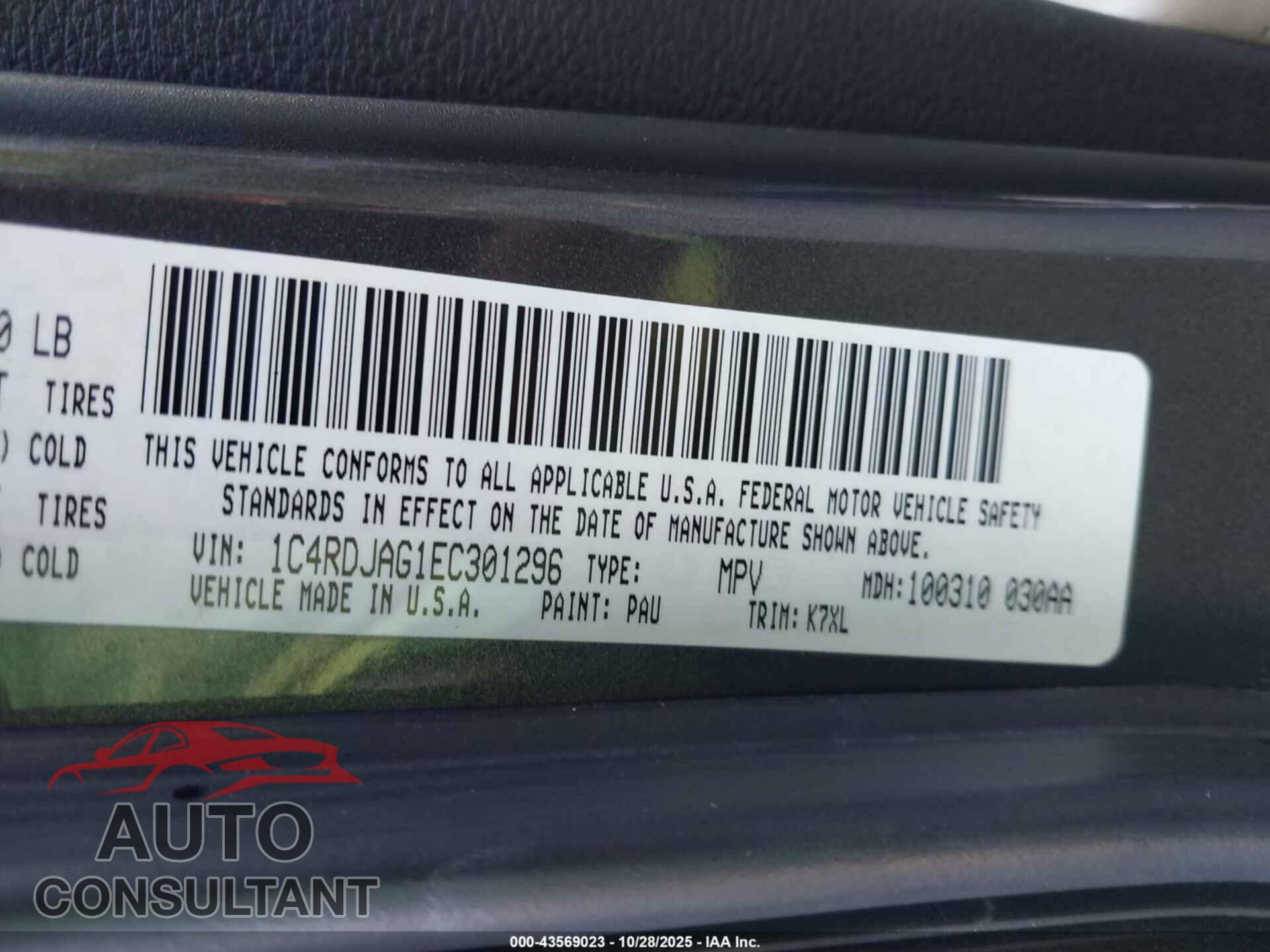 DODGE DURANGO 2014 - 1C4RDJAG1EC301296