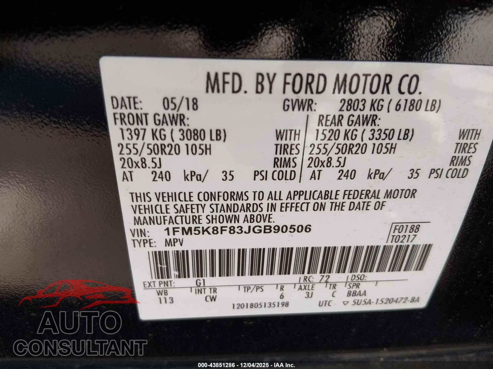 FORD EXPLORER 2018 - 1FM5K8F83JGB90506
