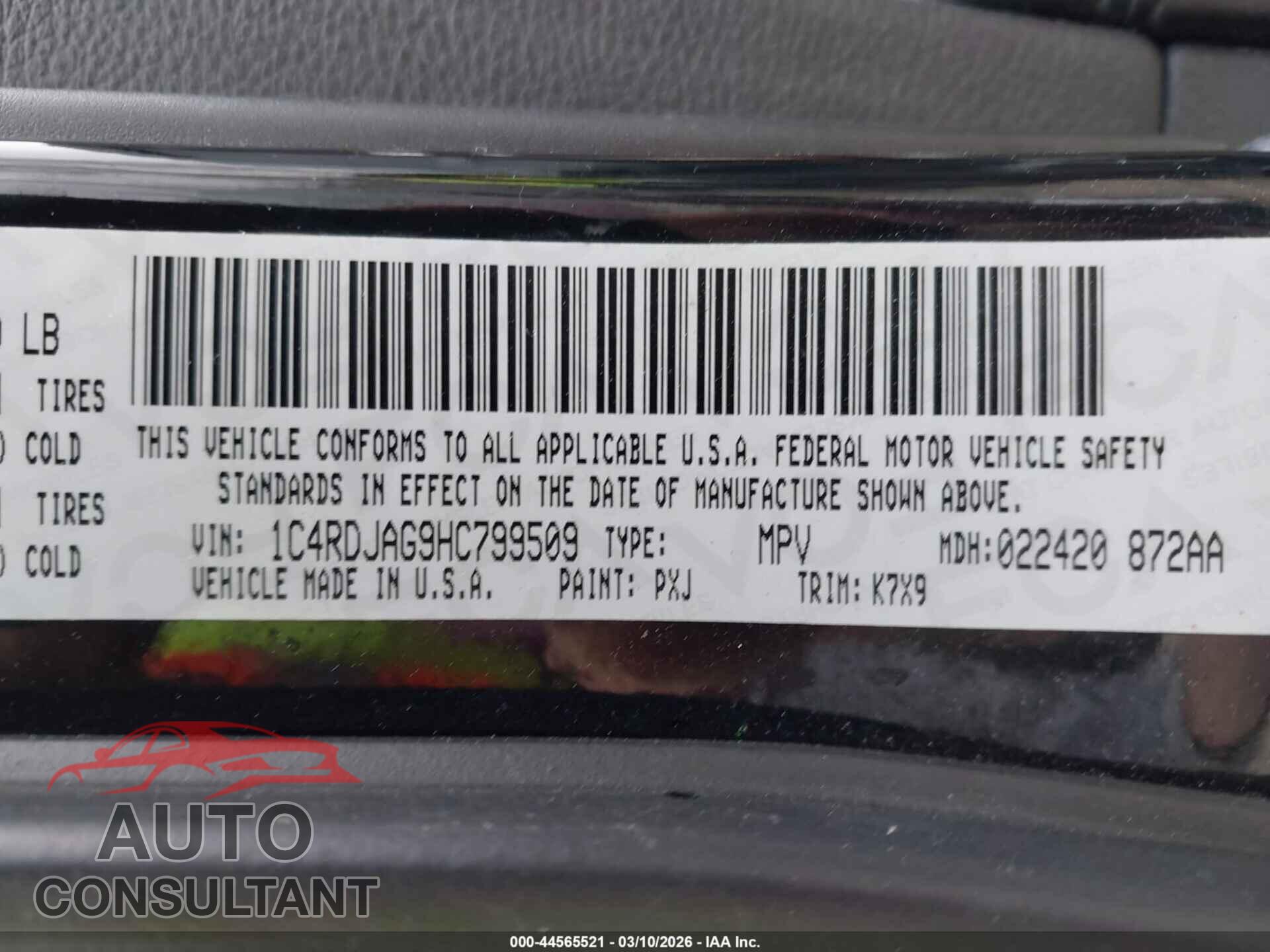 DODGE DURANGO 2017 - 1C4RDJAG9HC799509