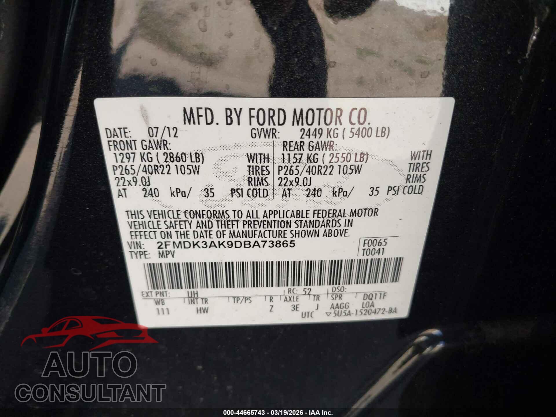 FORD EDGE 2013 - 2FMDK3AK9DBA73865