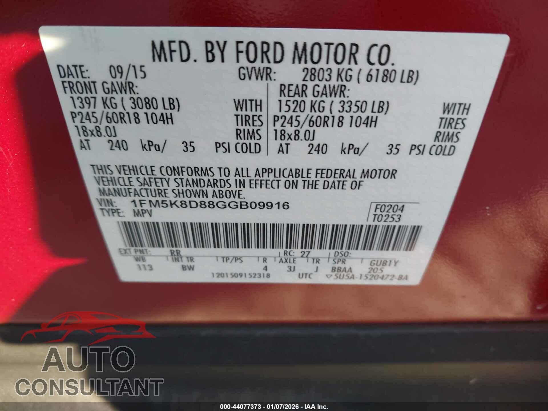 FORD EXPLORER 2016 - 1FM5K8D88GGB09916