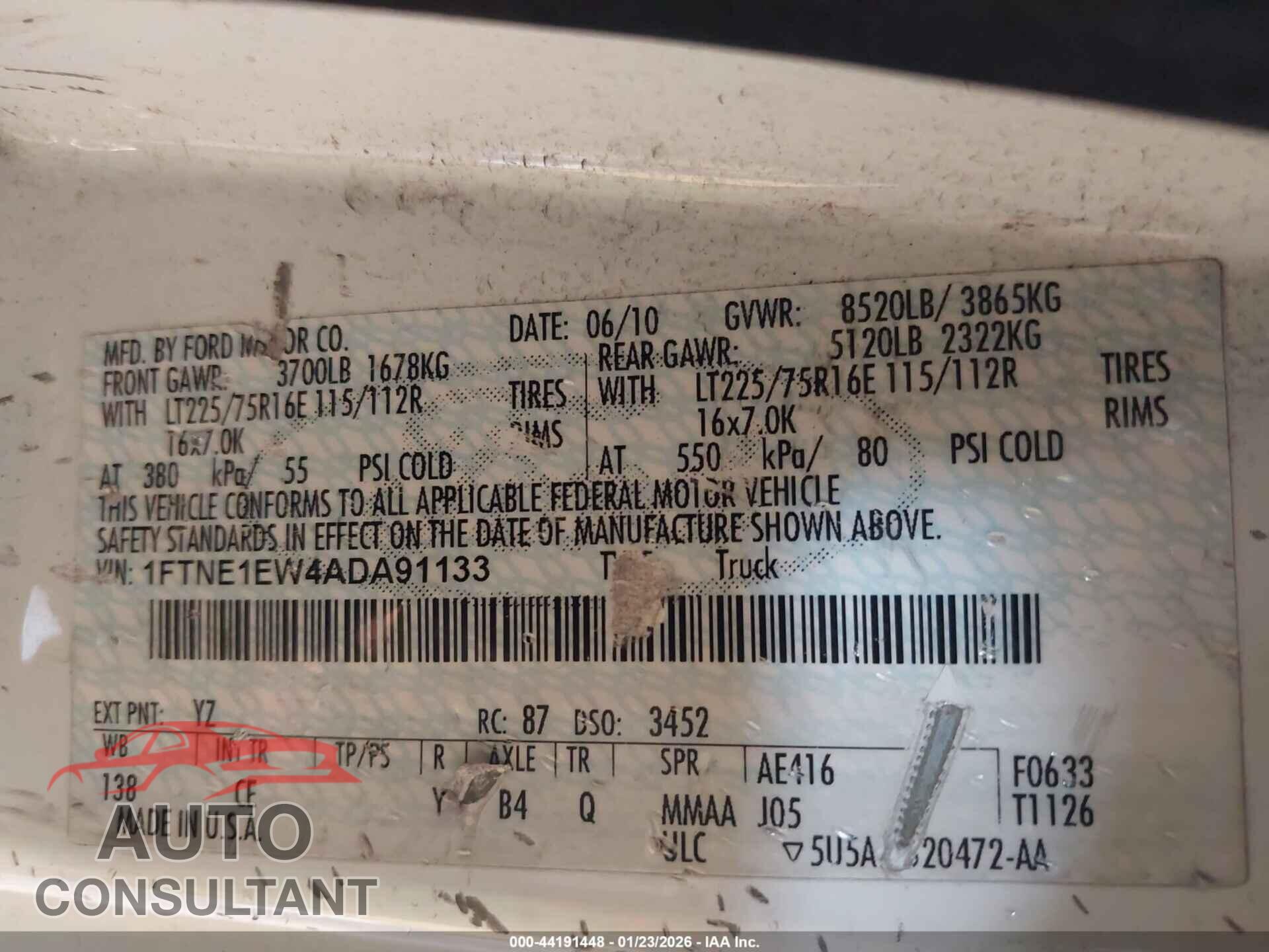 FORD E-150 2010 - 1FTNE1EW4ADA91133