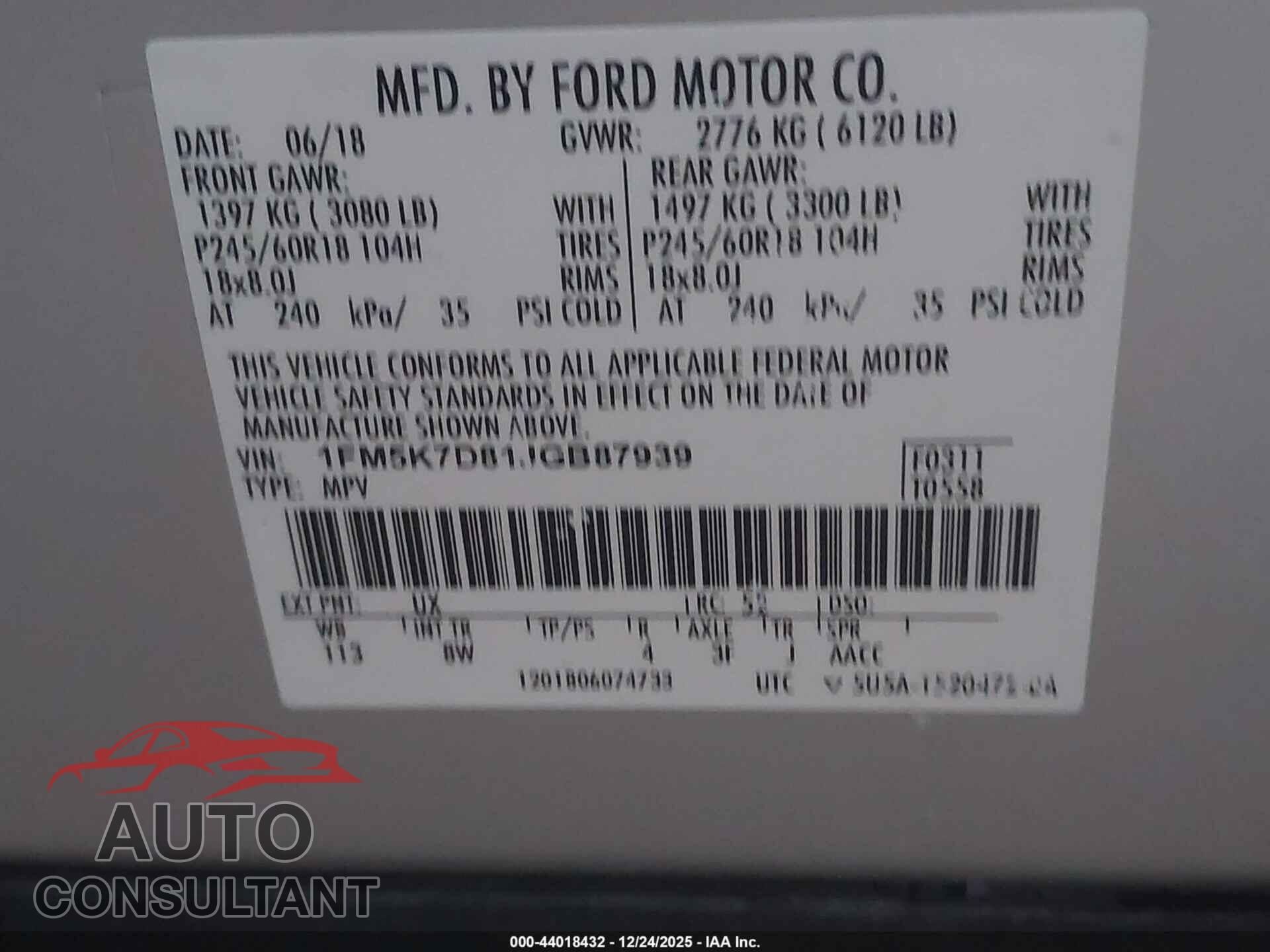 FORD EXPLORER 2018 - 1FM5K7D81JGB87939
