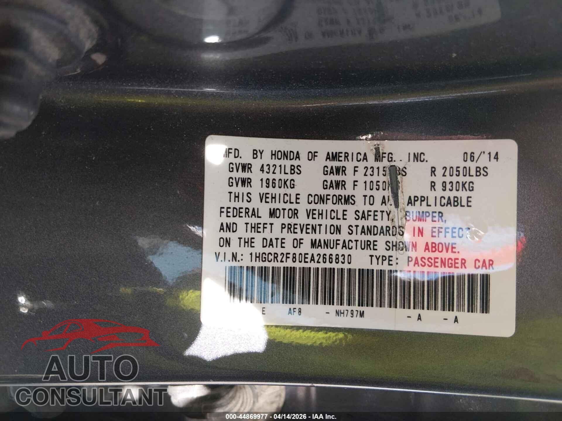 HONDA ACCORD 2014 - 1HGCR2F80EA266830