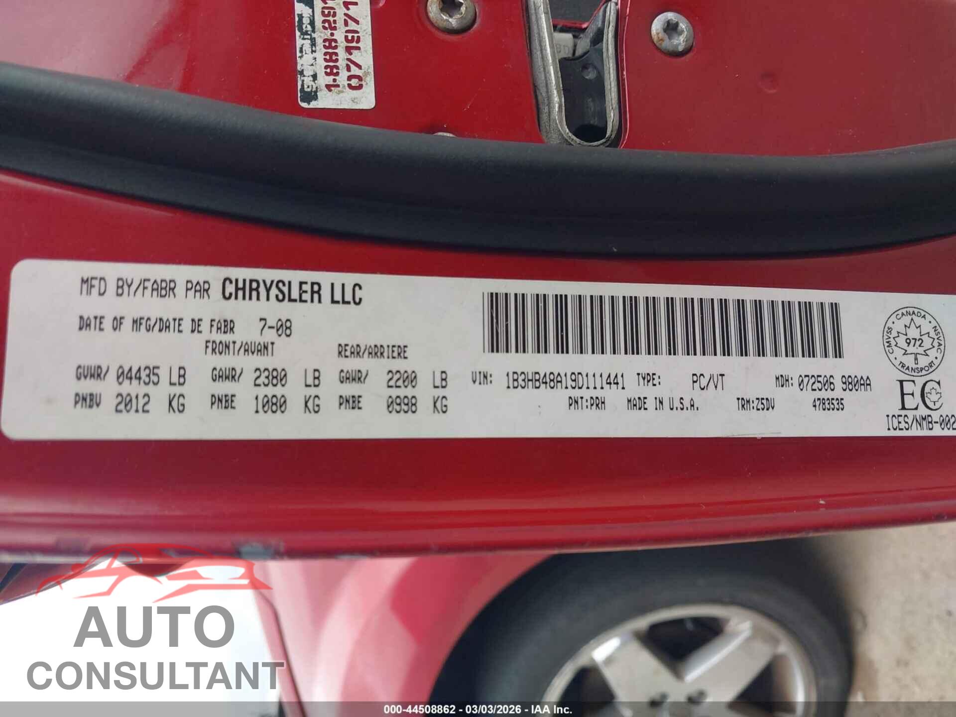 DODGE CALIBER 2009 - 1B3HB48A19D111441