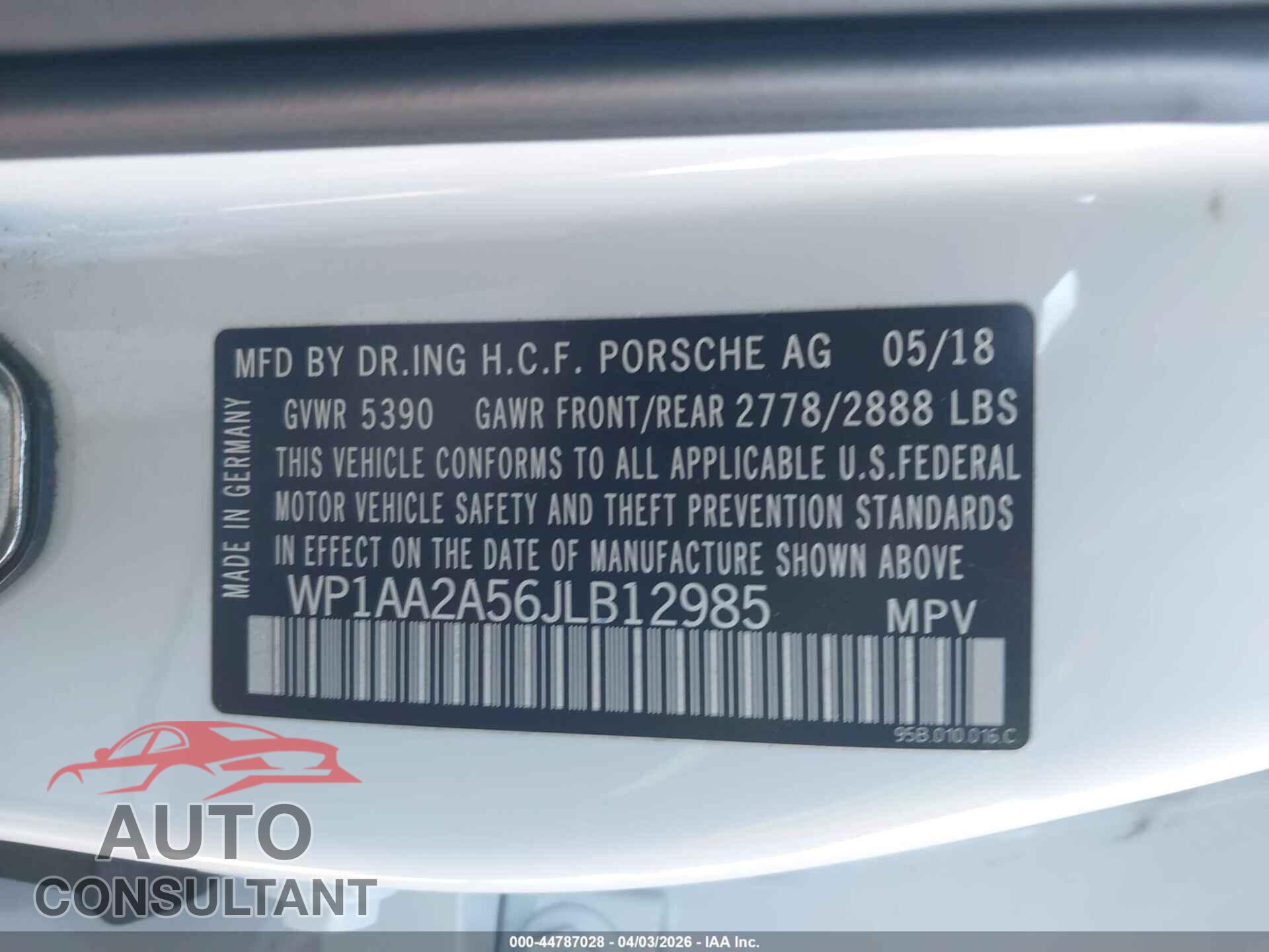 PORSCHE MACAN 2018 - WP1AA2A56JLB12985