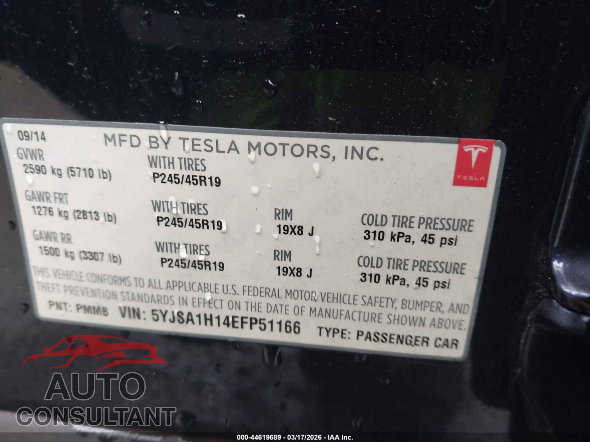 TESLA MODEL S 2014 - 5YJSA1H14EFP51166