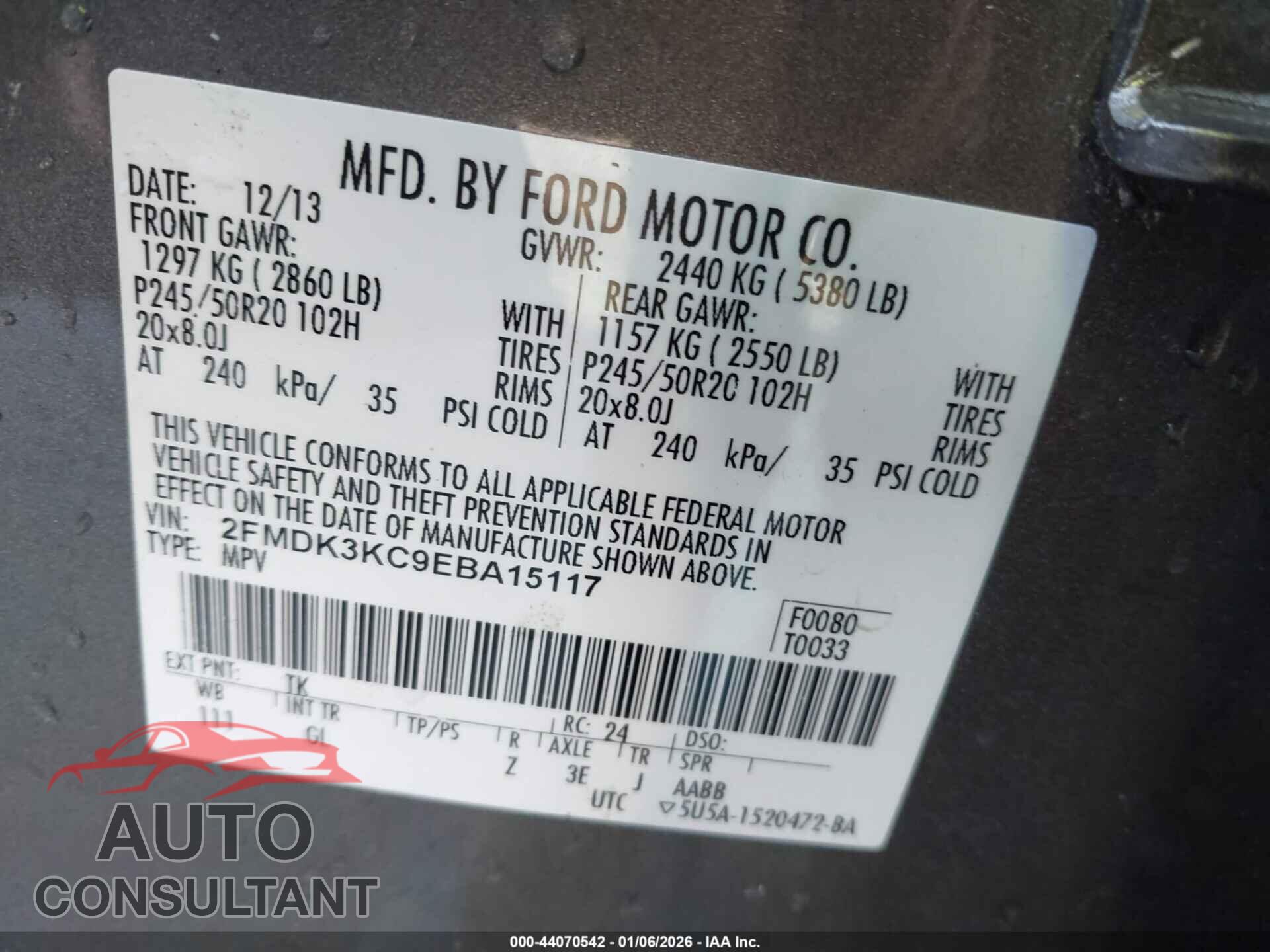 FORD EDGE 2014 - 2FMDK3KC9EBA15117