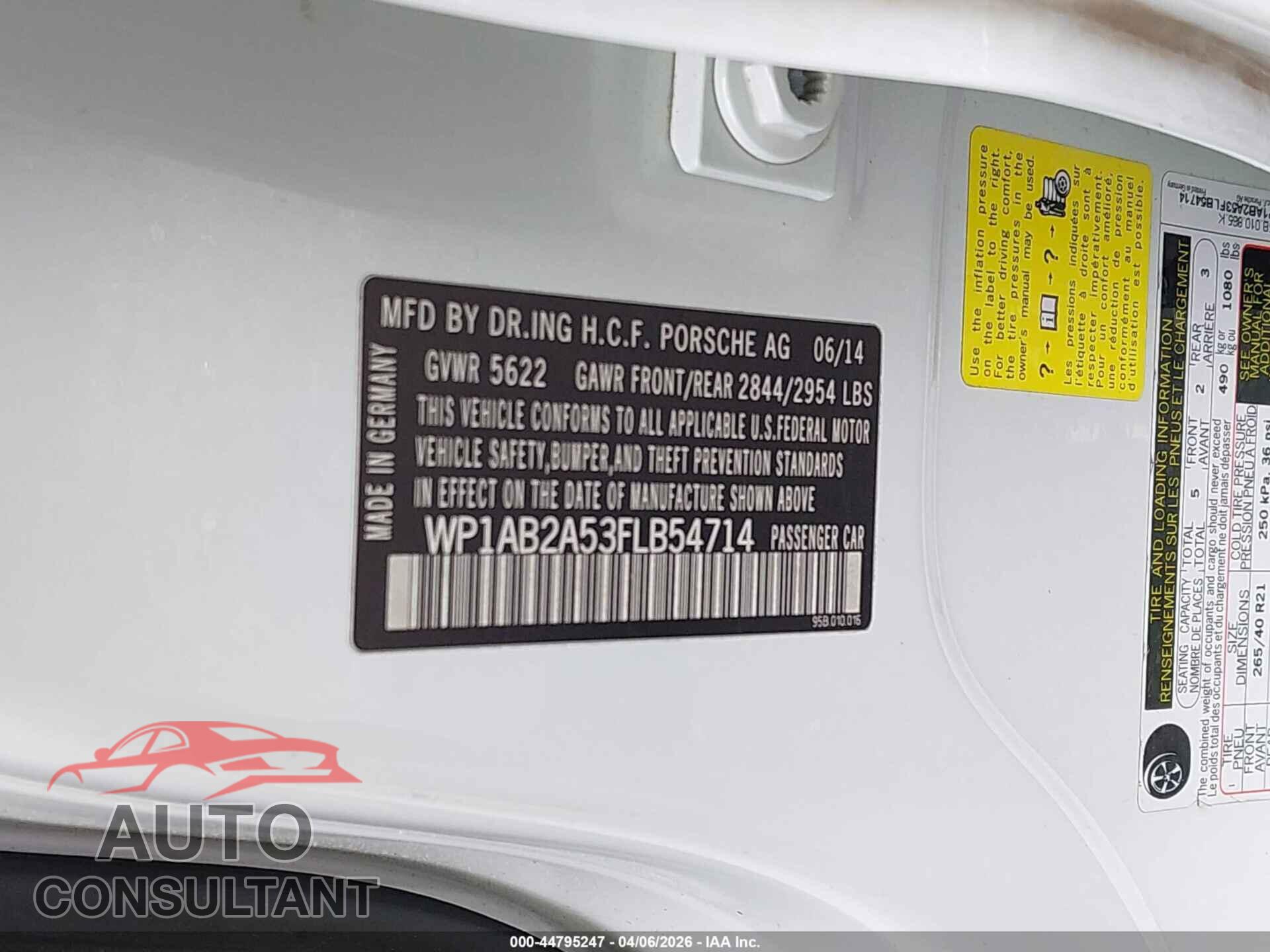 PORSCHE MACAN 2015 - WP1AB2A53FLB54714