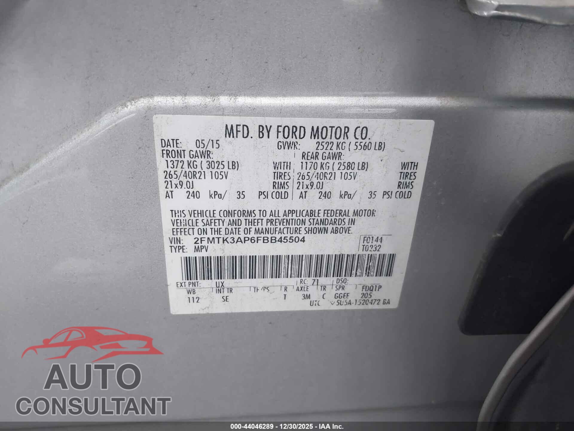 FORD EDGE 2015 - 2FMTK3AP6FBB45504