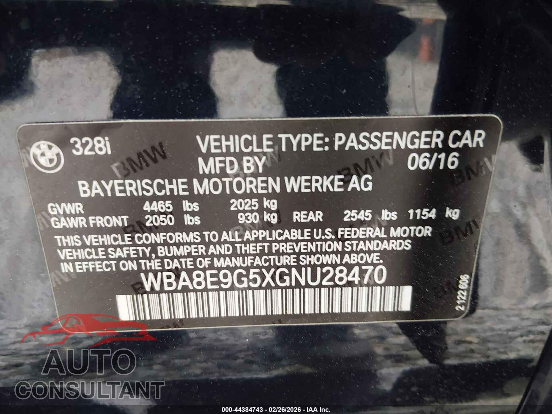 BMW 328I 2016 - WBA8E9G5XGNU28470