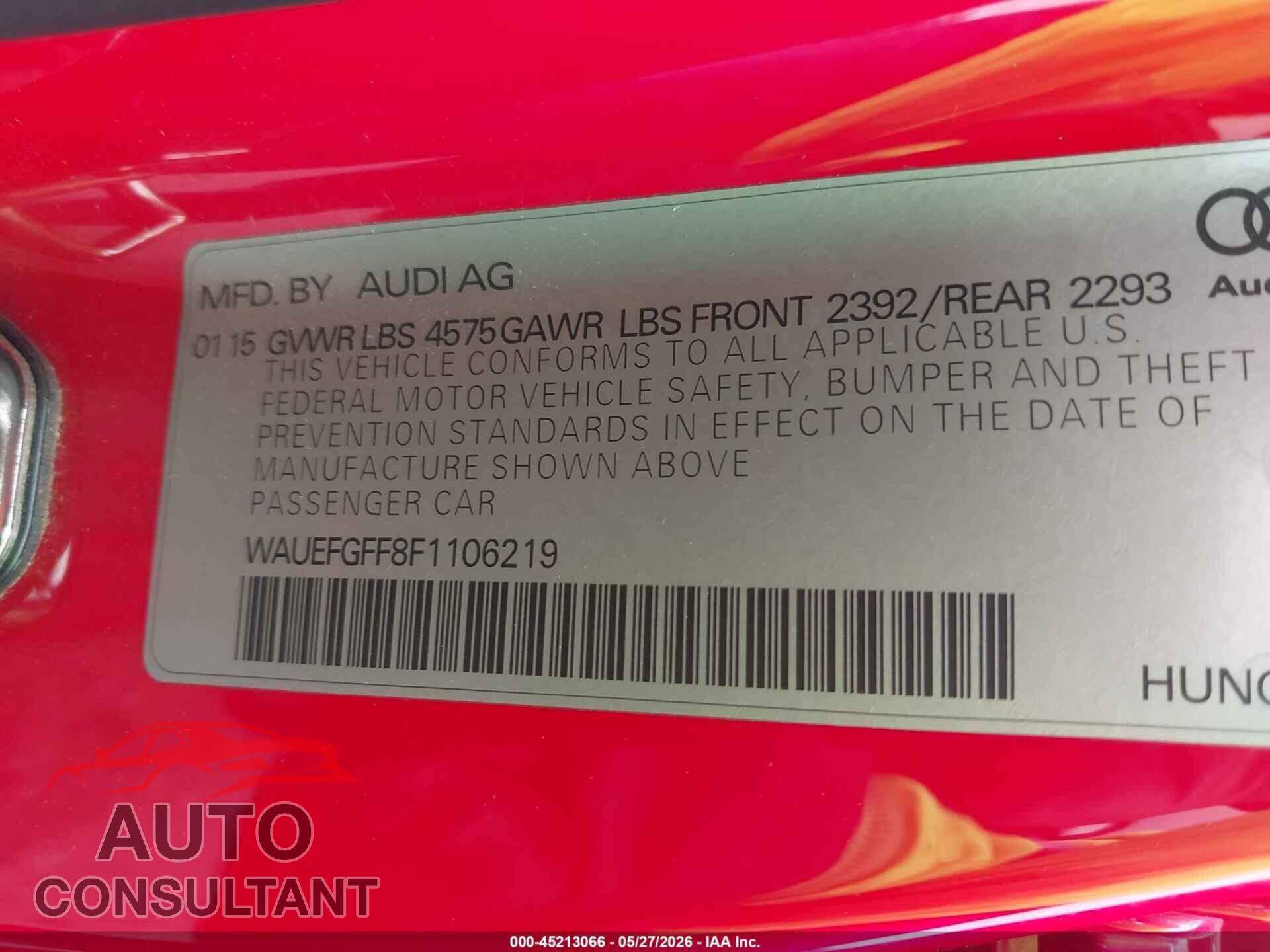 AUDI A3 2015 - WAUEFGFF8F1106219
