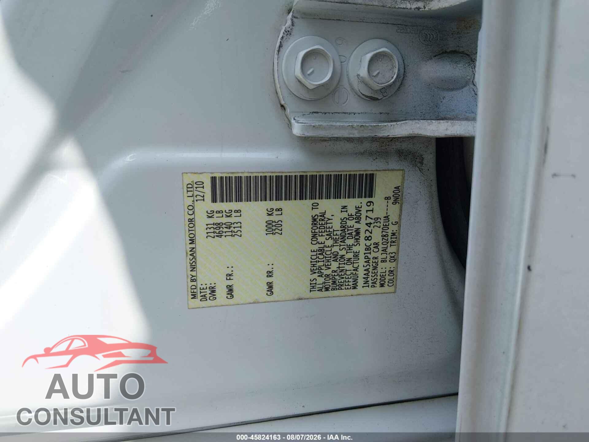 NISSAN MAXIMA 2011 - 1N4AA5AP1BC824719