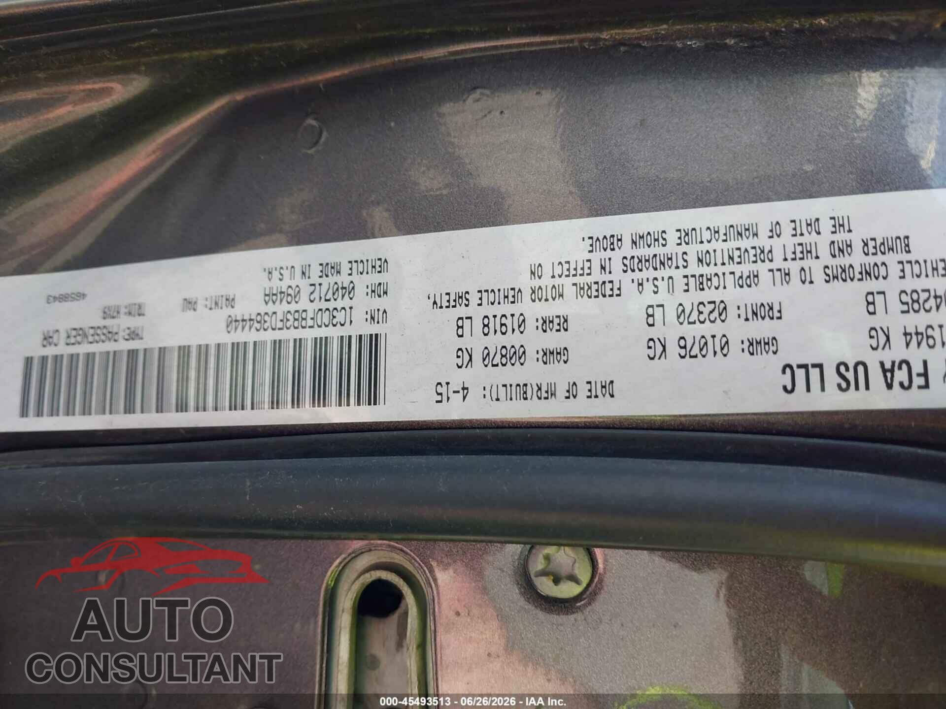 DODGE DART 2015 - 1C3CDFBB3FD364440