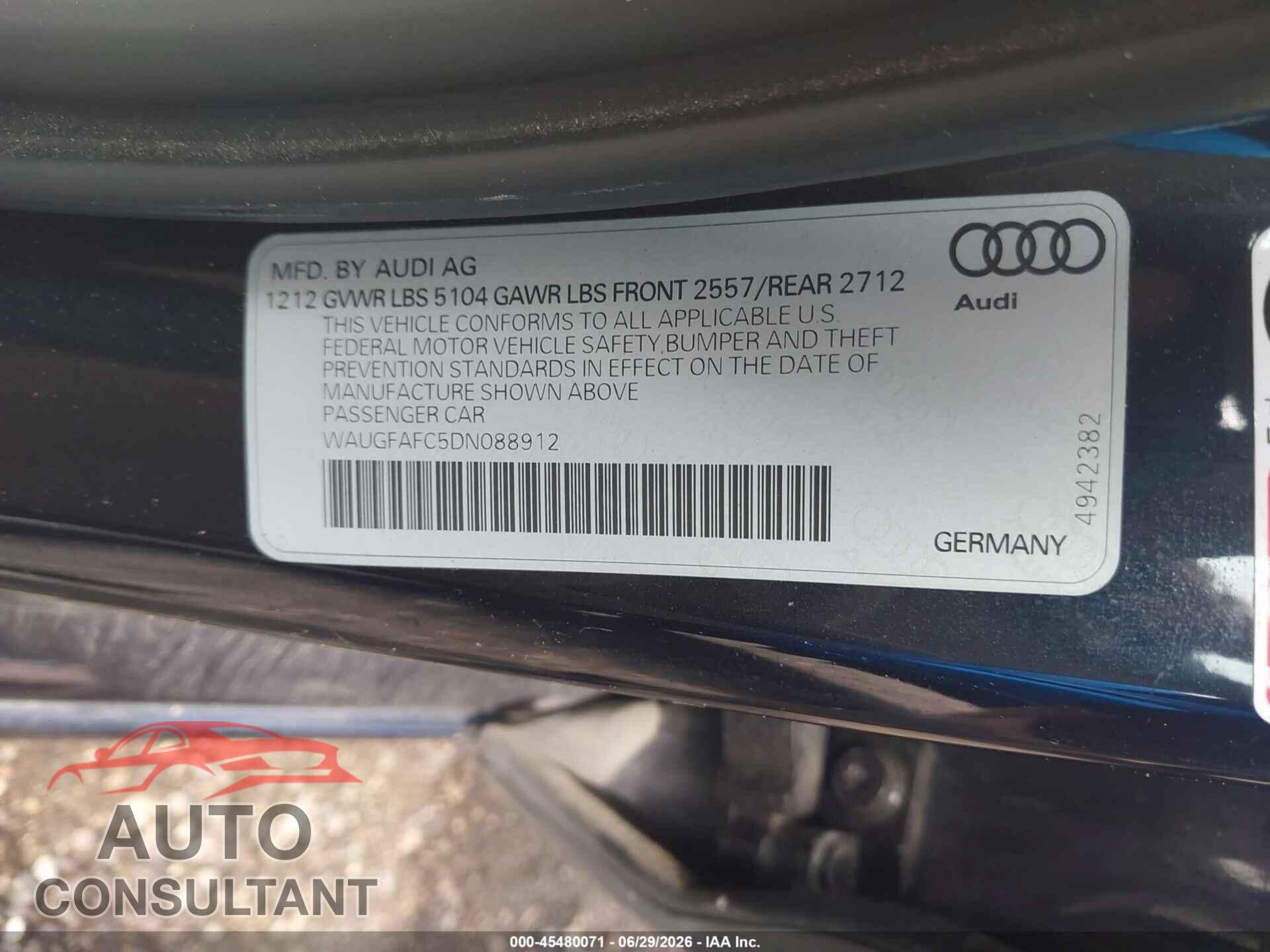 AUDI A6 2013 - WAUGFAFC5DN088912