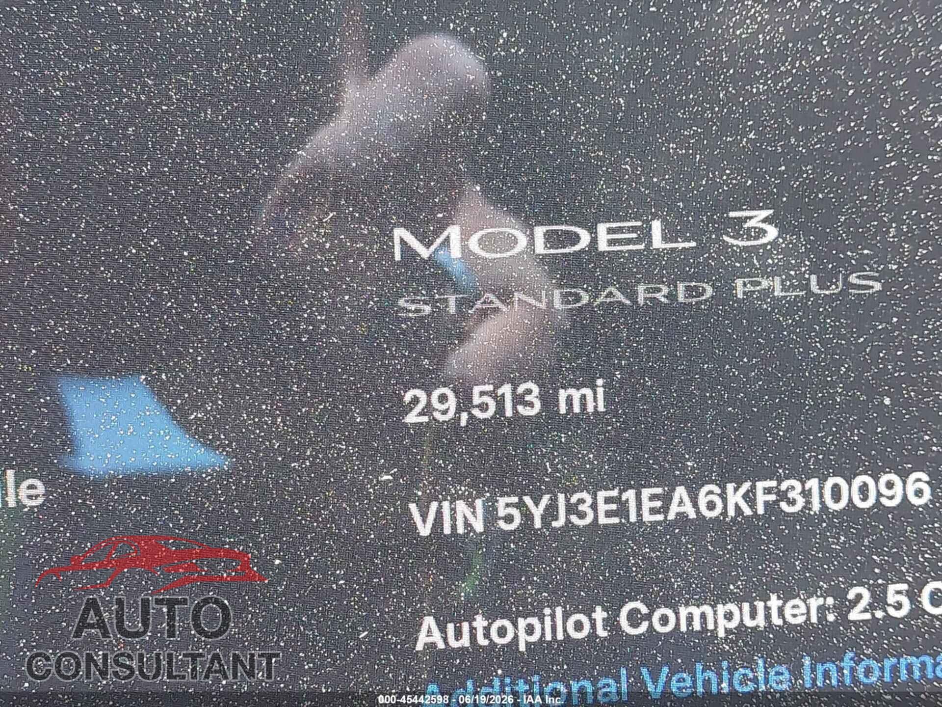 TESLA MODEL 3 2019 - 5YJ3E1EA6KF310096