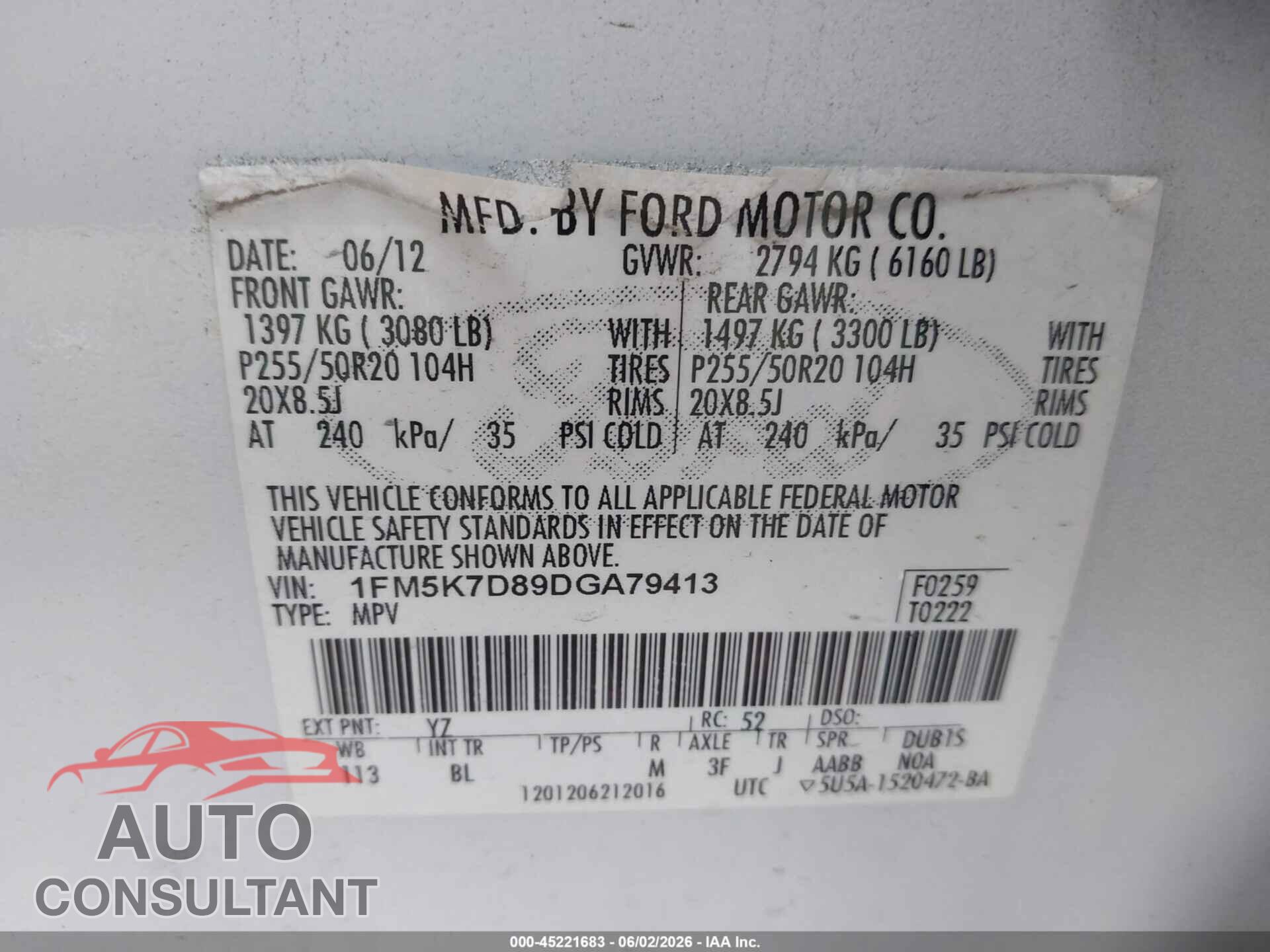 FORD EXPLORER 2013 - 1FM5K7D89DGA79413