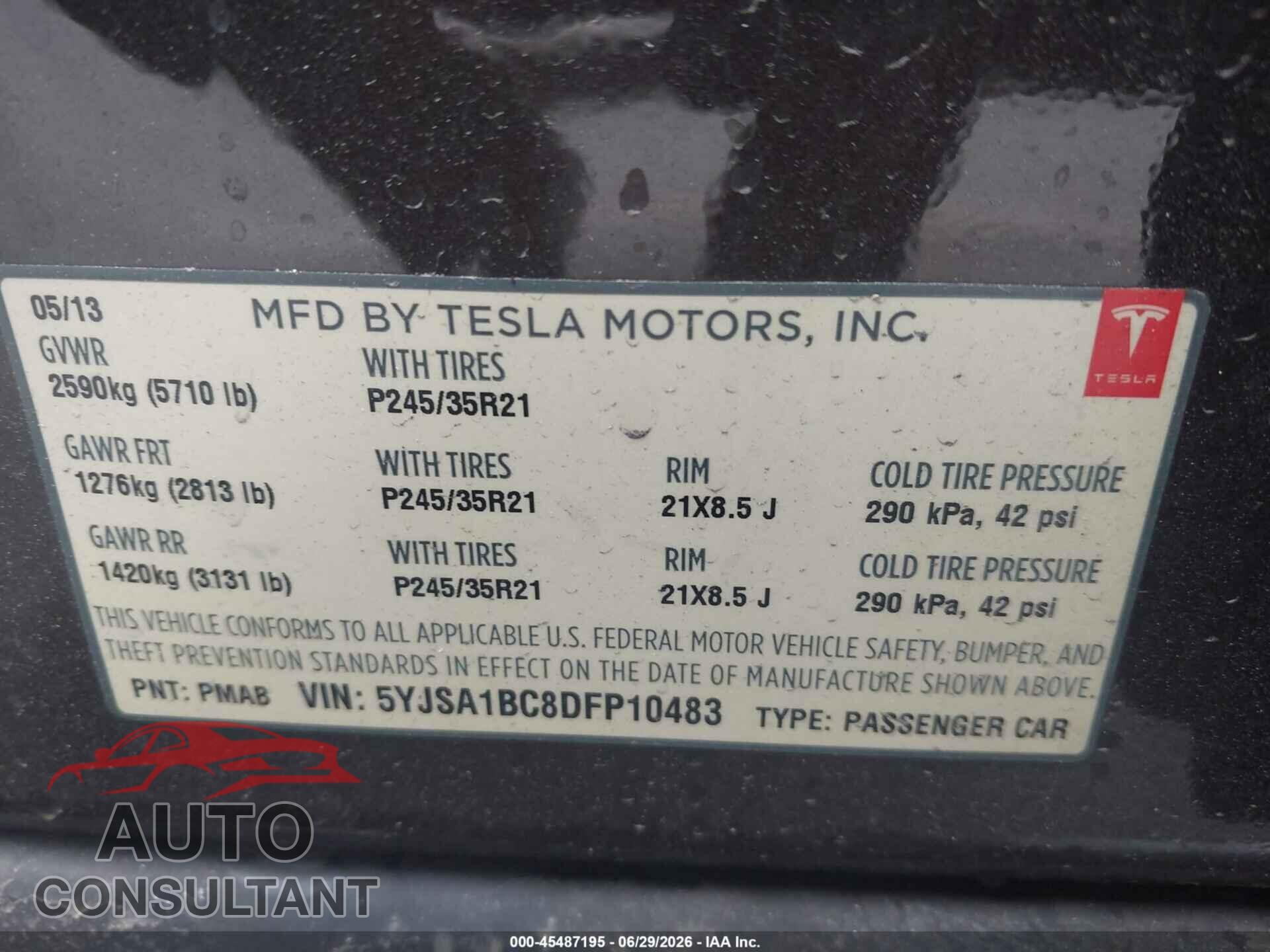TESLA MODEL S 2013 - 5YJSA1BC8DFP10483
