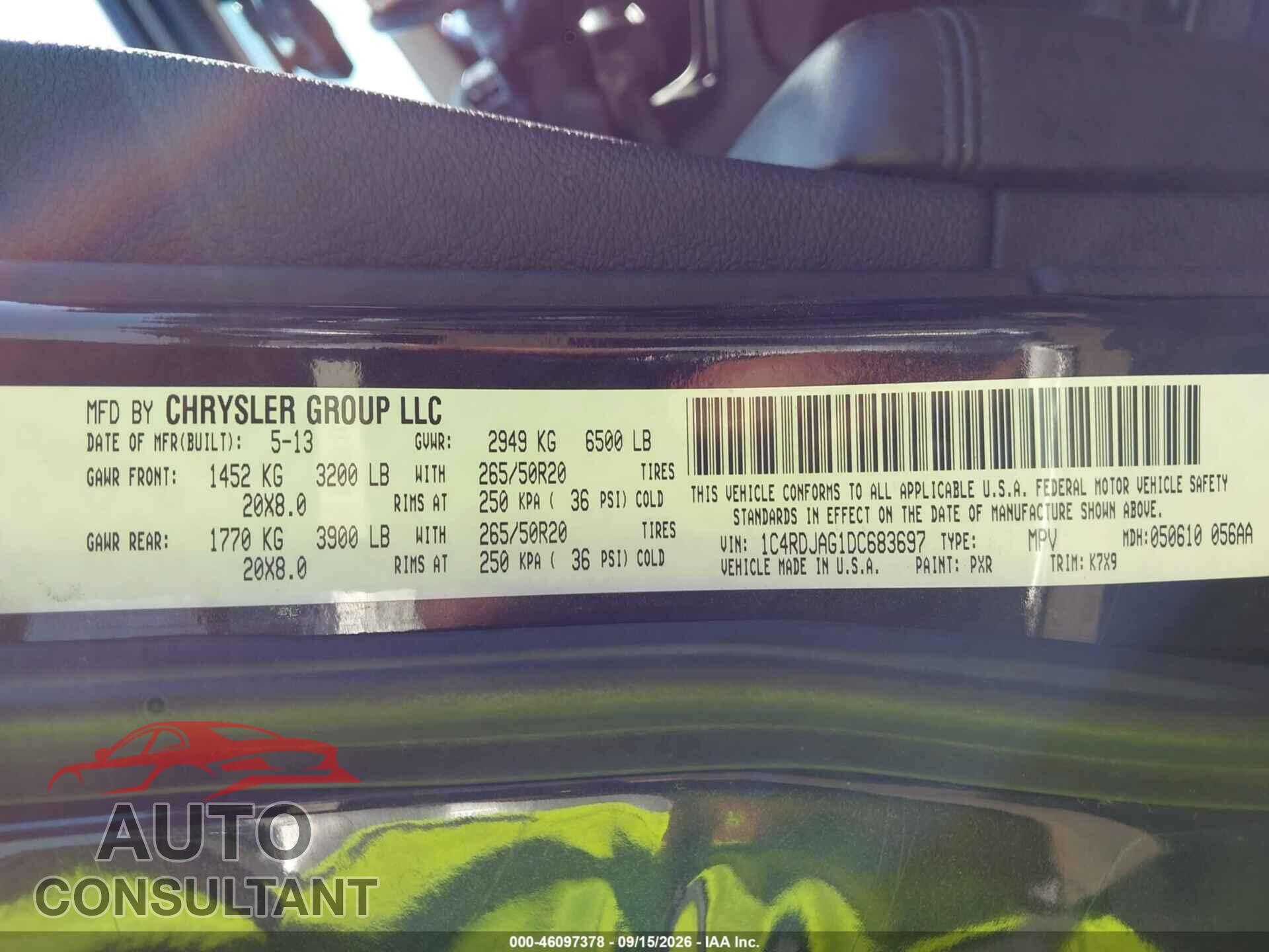 DODGE DURANGO 2013 - 1C4RDJAG1DC683697