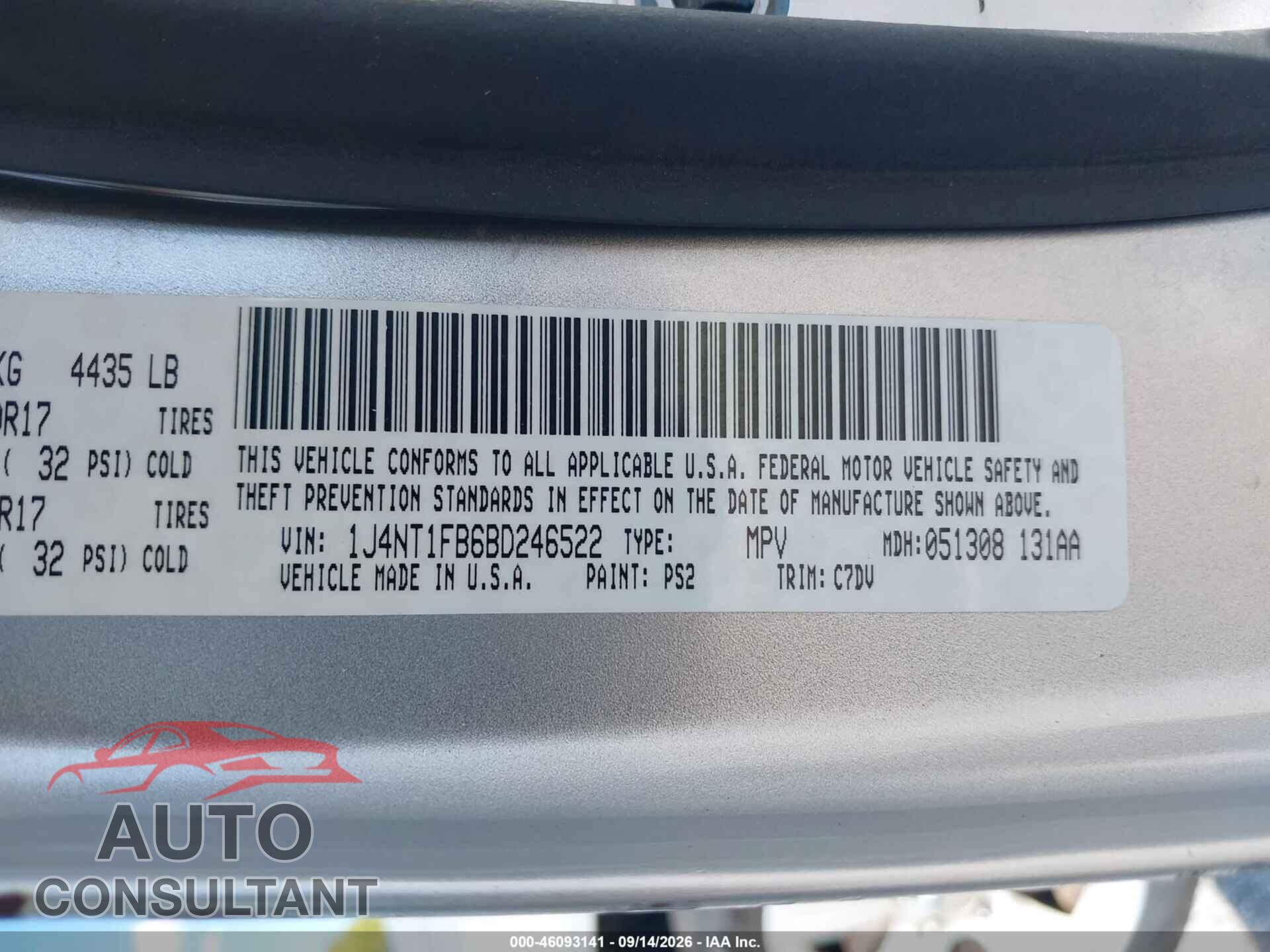 JEEP COMPASS 2011 - 1J4NT1FB6BD246522