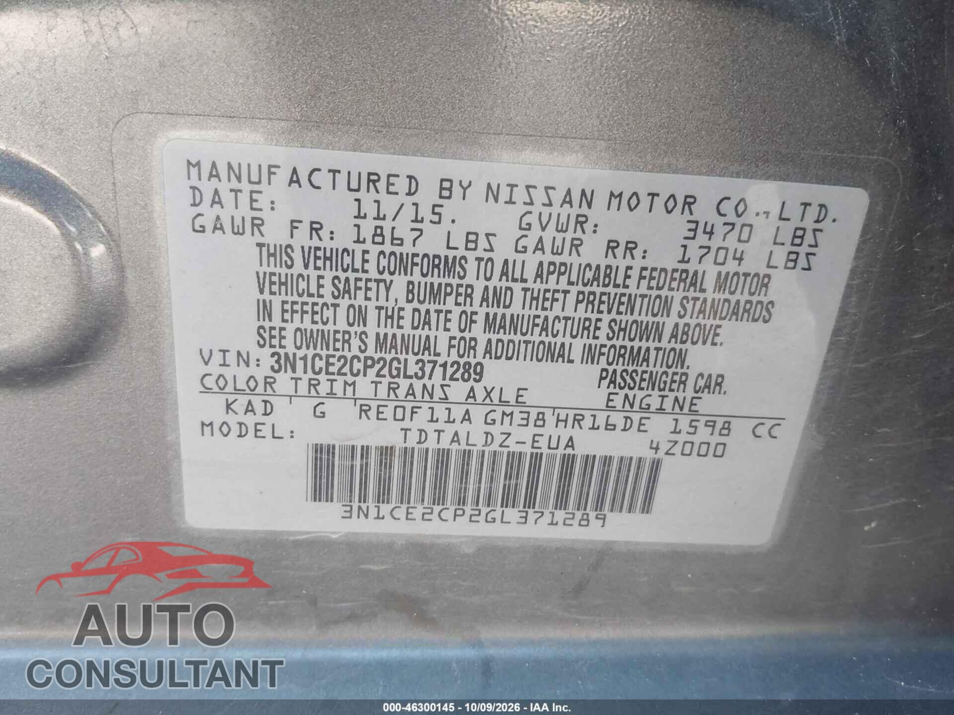NISSAN VERSA NOTE 2016 - 3N1CE2CP2GL371289