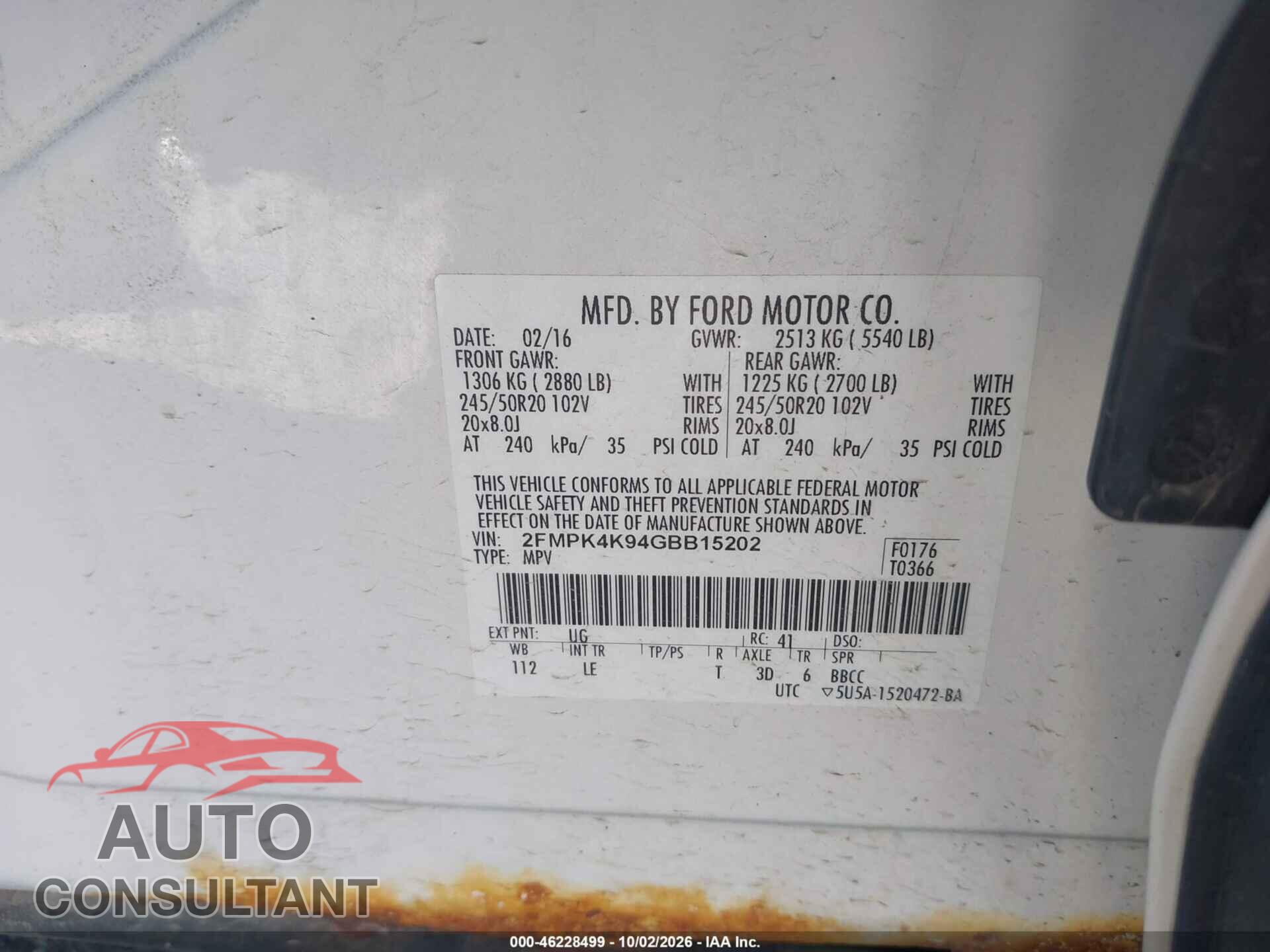FORD EDGE 2016 - 2FMPK4K94GBB15202