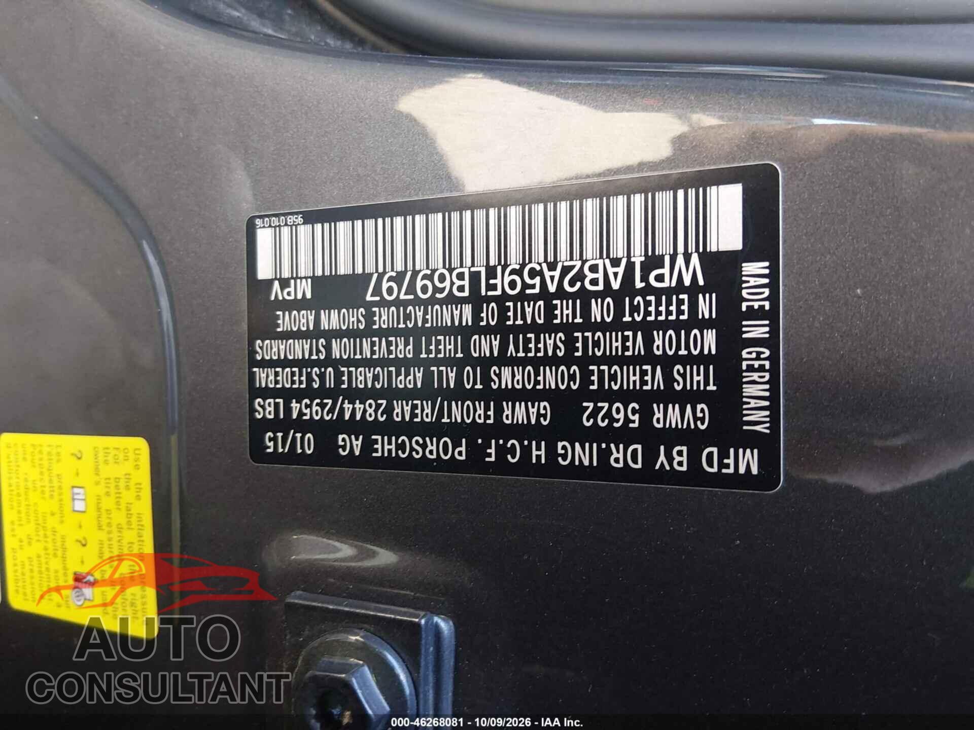 PORSCHE MACAN 2015 - WP1AB2A59FLB69797