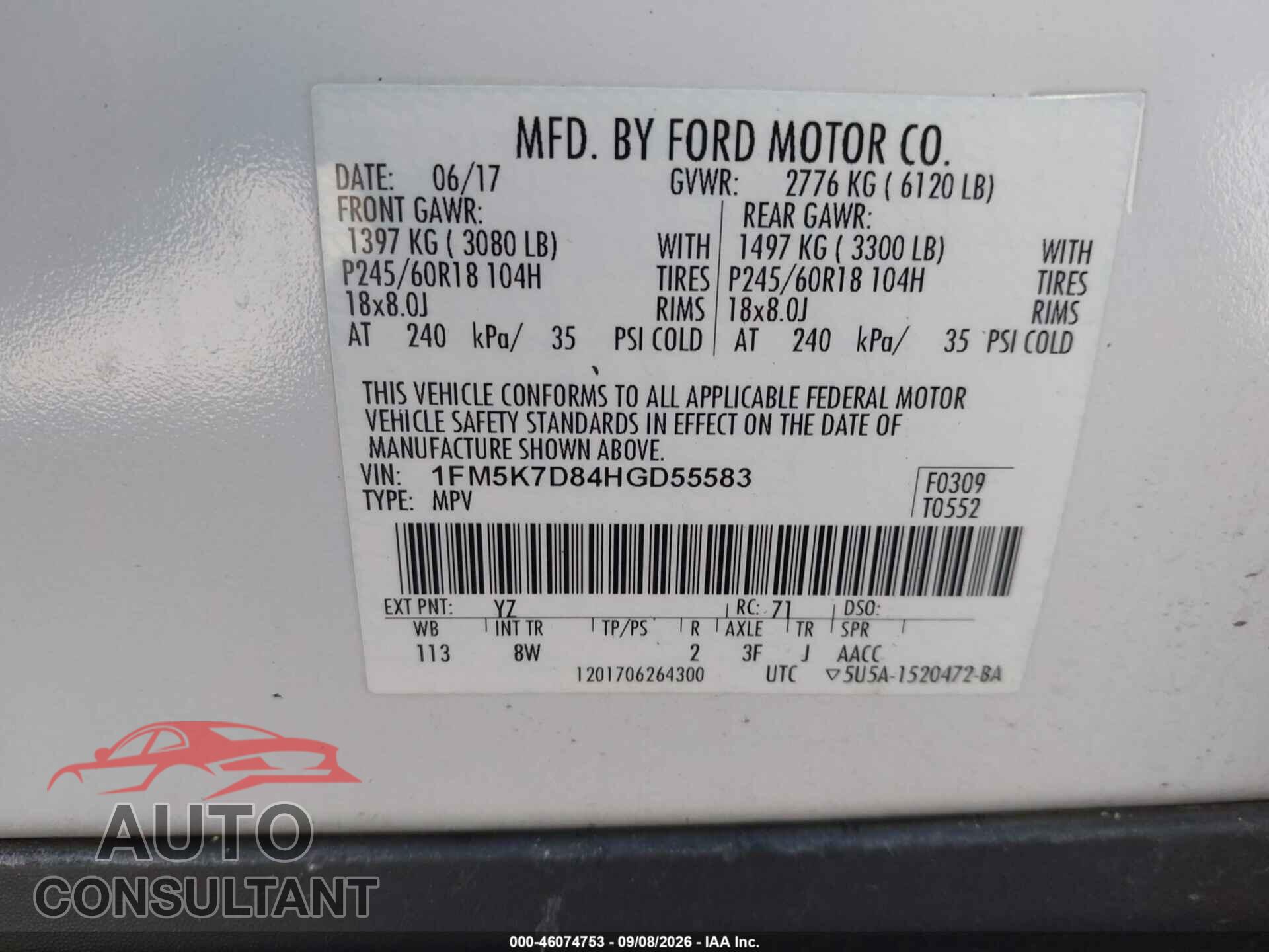 FORD EXPLORER 2017 - 1FM5K7D84HGD55583