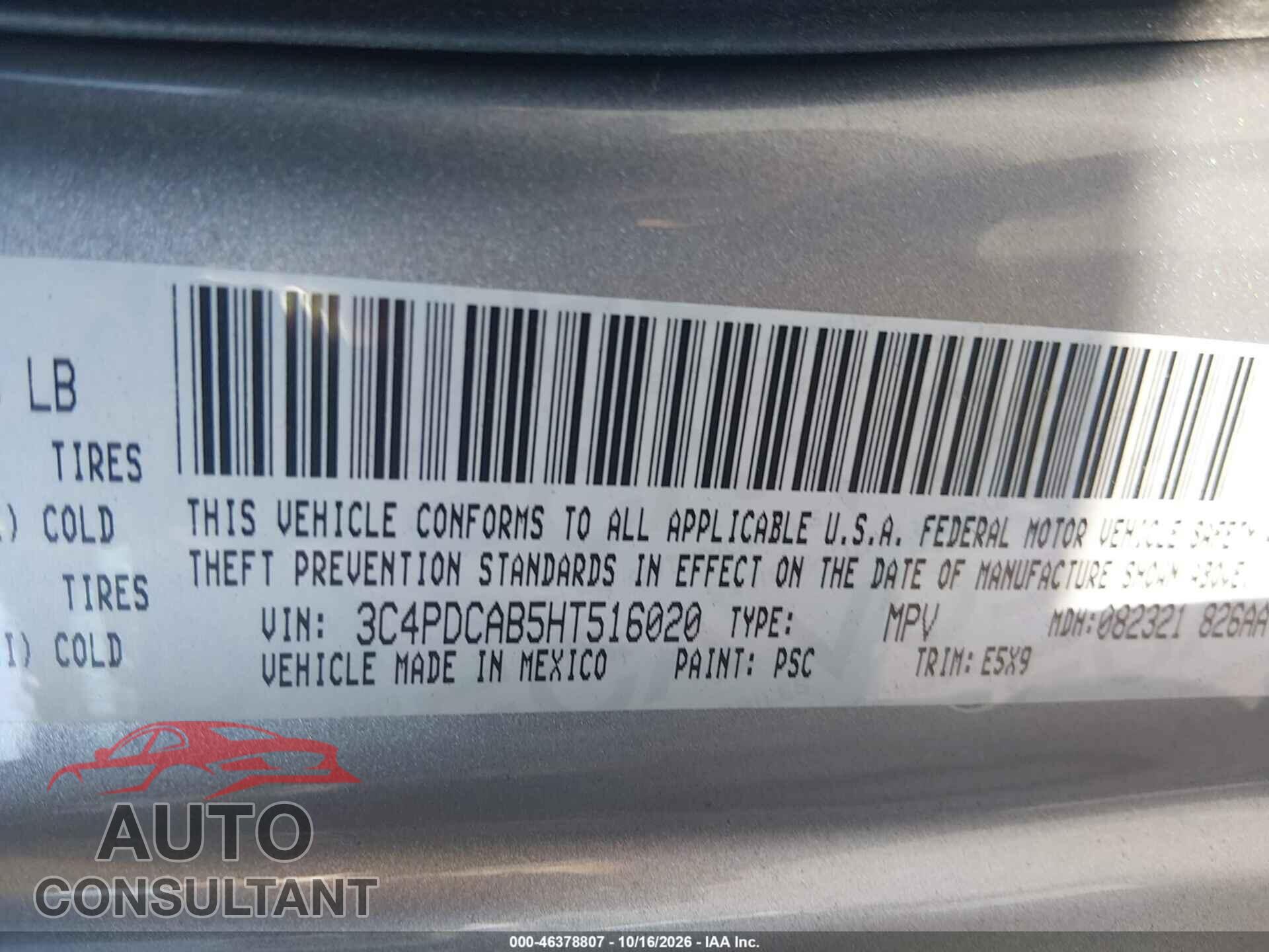 DODGE JOURNEY 2017 - 3C4PDCAB5HT516020